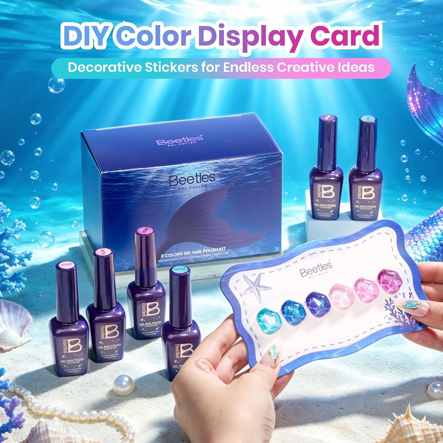 image:imageBeetles Siren Song Cat Eye Gel Nail Polish Set 6 Colors 9ml Fall Gel Blue Purple Magnetic Gel Polish Kit with Cat EyeampWater Ripple Magnets Stick Nail Charms Soak Off UV Nail Art Gift for WomenSiren Scales