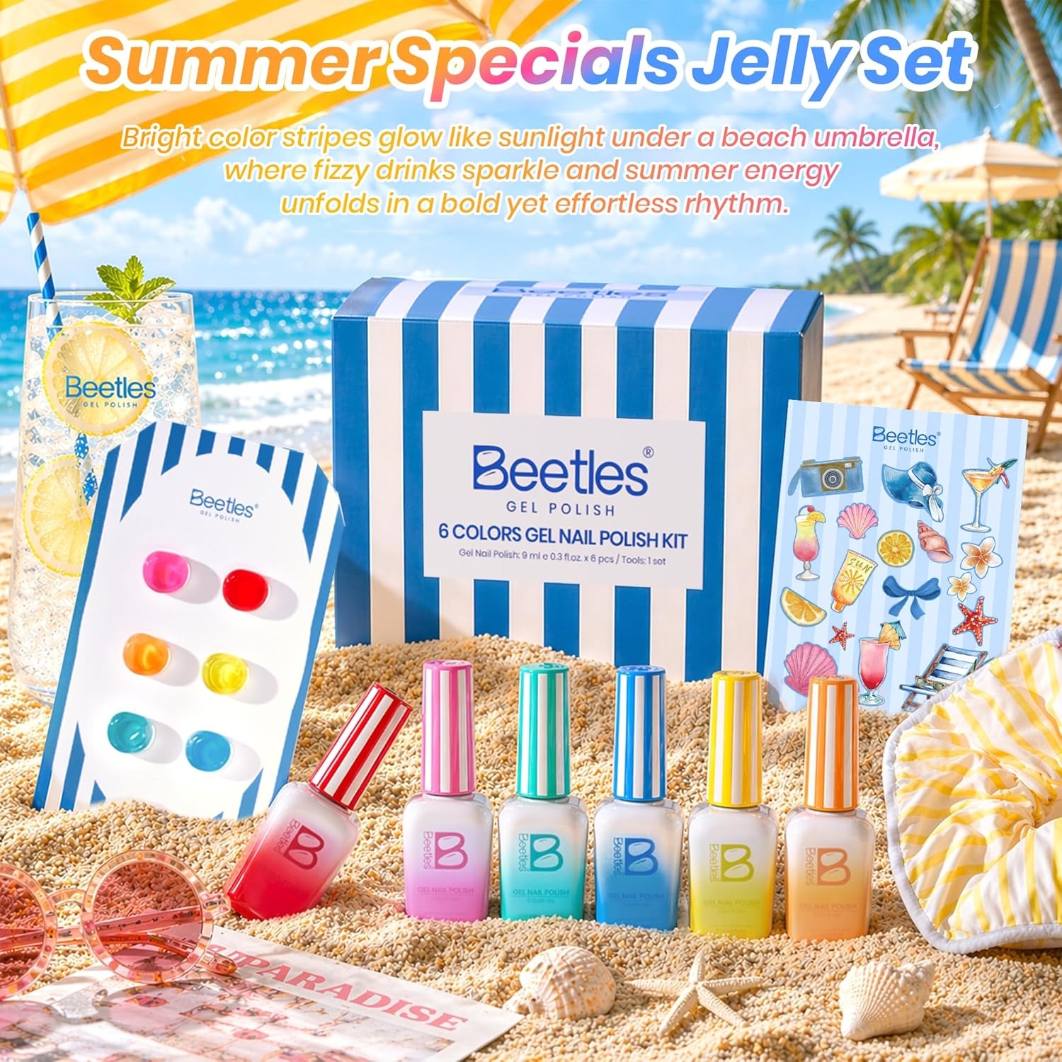 image:imageBeetles Siren Song Cat Eye Gel Nail Polish Set 6 Colors 9ml Fall Gel Blue Purple Magnetic Gel Polish Kit with Cat EyeampWater Ripple Magnets Stick Nail Charms Soak Off UV Nail Art Gift for WomenSunstripe