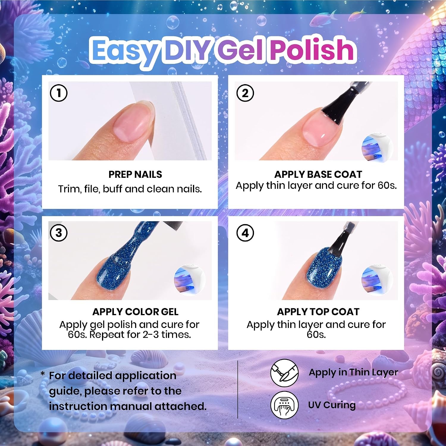 image:imageBeetles Siren Song Cat Eye Gel Nail Polish Set 6 Colors 9ml Fall Gel Blue Purple Magnetic Gel Polish Kit with Cat EyeampWater Ripple Magnets Stick Nail Charms Soak Off UV Nail Art Gift for WomenSiren Scales