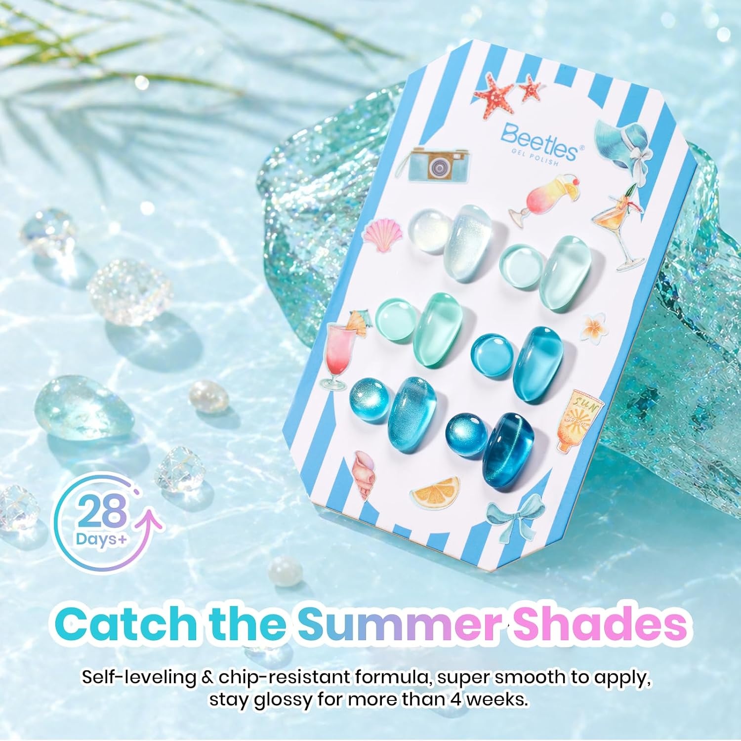 image:imageBeetles Siren Song Cat Eye Gel Nail Polish Set 6 Colors 9ml Fall Gel Blue Purple Magnetic Gel Polish Kit with Cat EyeampWater Ripple Magnets Stick Nail Charms Soak Off UV Nail Art Gift for WomenShore Light