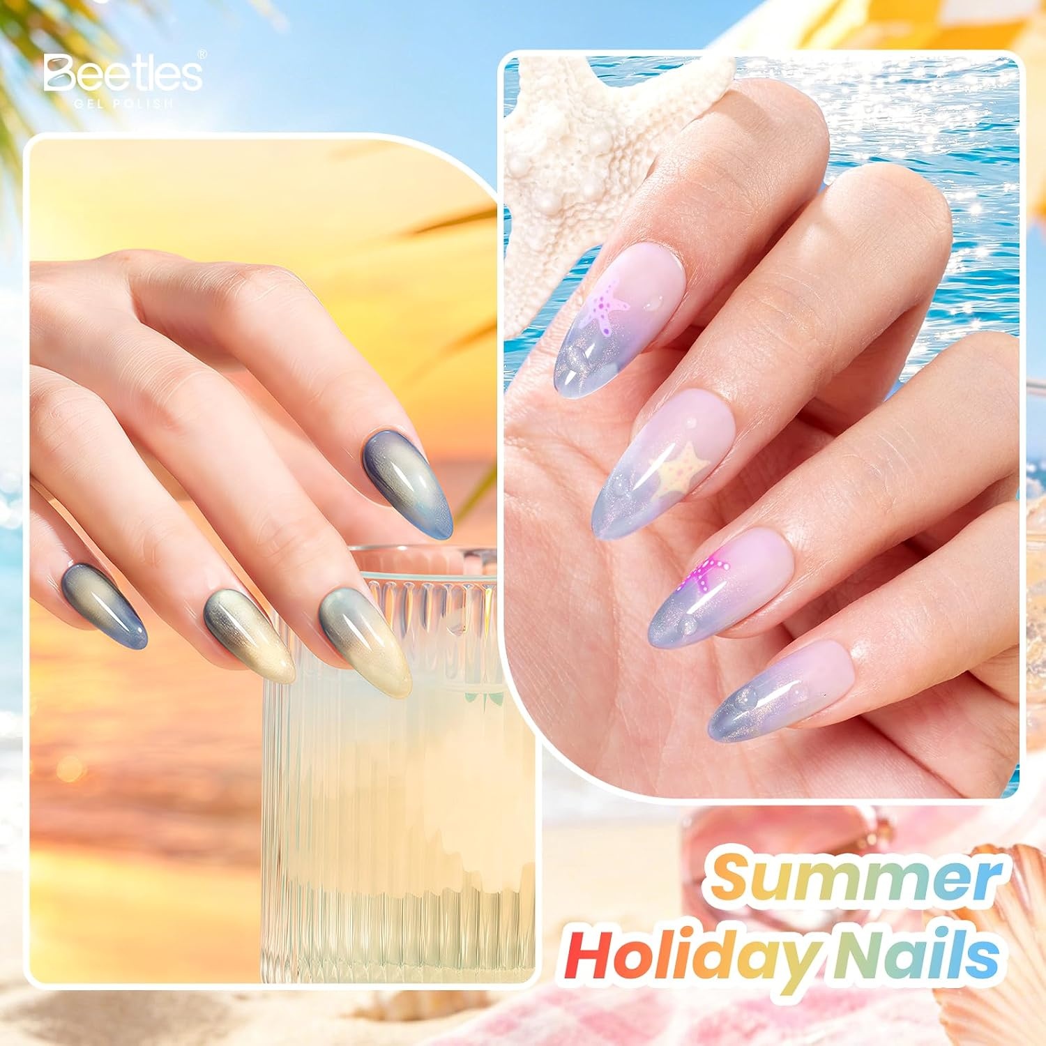 image:imageBeetles Siren Song Cat Eye Gel Nail Polish Set 6 Colors 9ml Fall Gel Blue Purple Magnetic Gel Polish Kit with Cat EyeampWater Ripple Magnets Stick Nail Charms Soak Off UV Nail Art Gift for WomenSaltmist Sunset