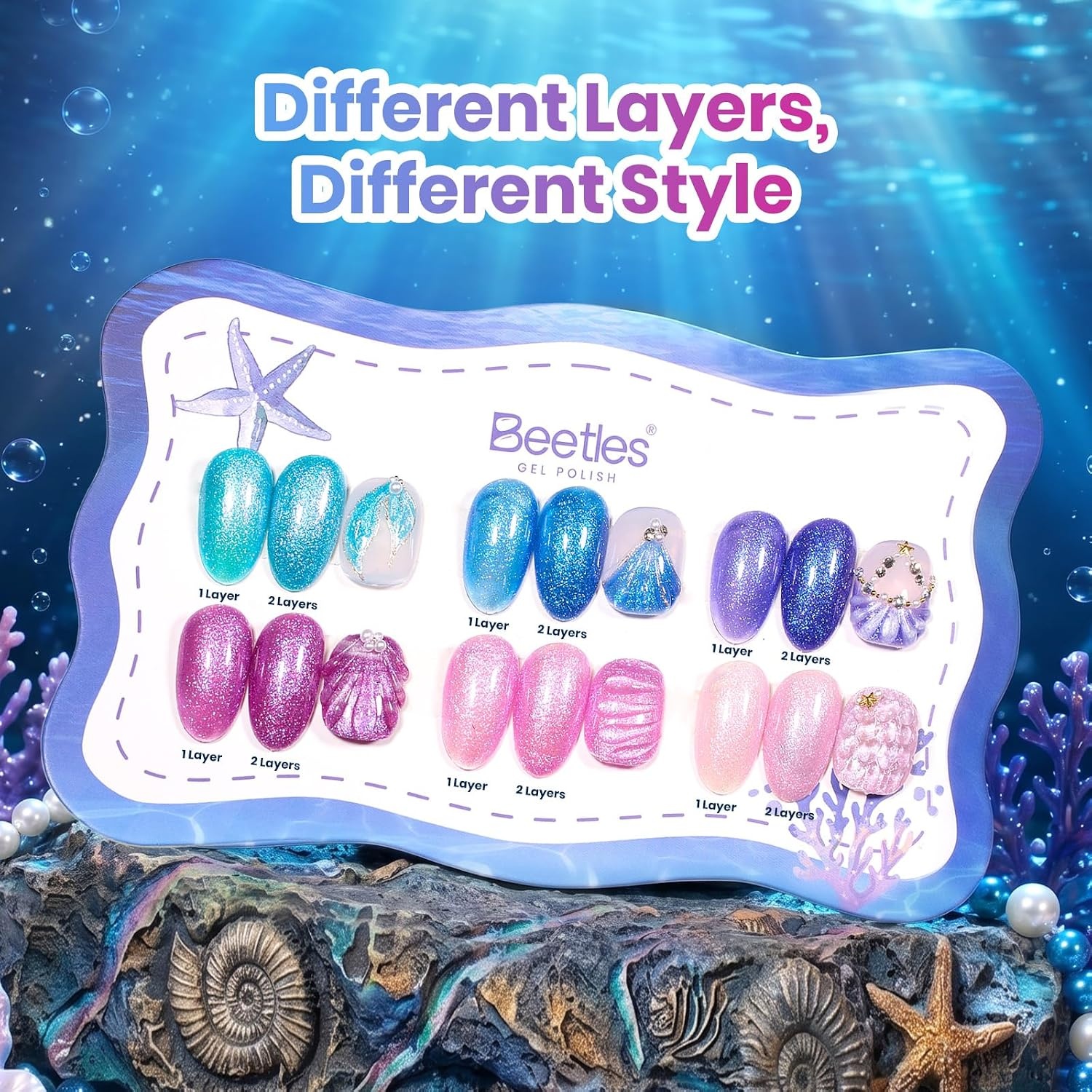image:imageBeetles Siren Song Cat Eye Gel Nail Polish Set 6 Colors 9ml Fall Gel Blue Purple Magnetic Gel Polish Kit with Cat EyeampWater Ripple Magnets Stick Nail Charms Soak Off UV Nail Art Gift for WomenSiren Scales