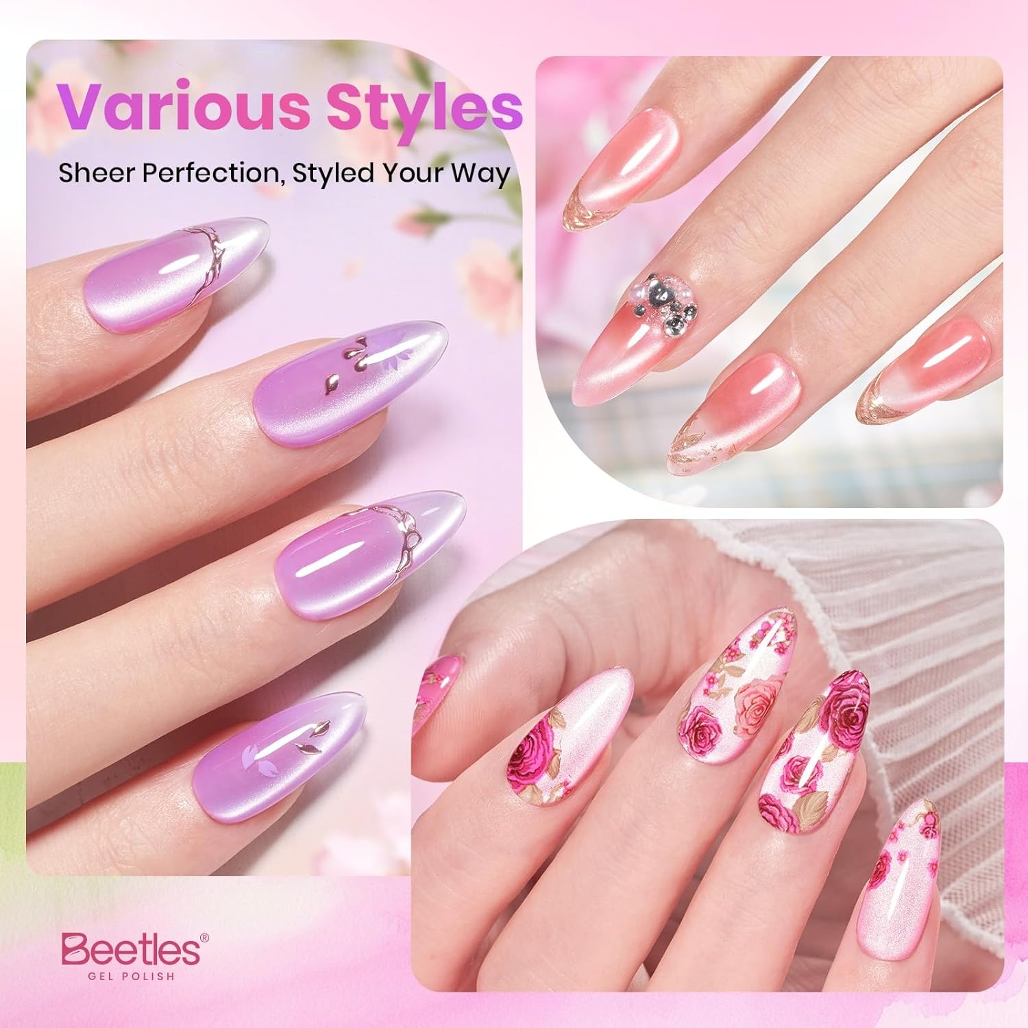 image:imageBeetles Summer Gel Nail Polish Set 5 Winter Colors Dark Blue Glitter White Light Blue Silver Gel Polish with Sealing Gel Sugar Dust Powder Nail Sticker UV LED Needed Gifts for Women Sparkling Snow00Fairy Garden Cat Eye