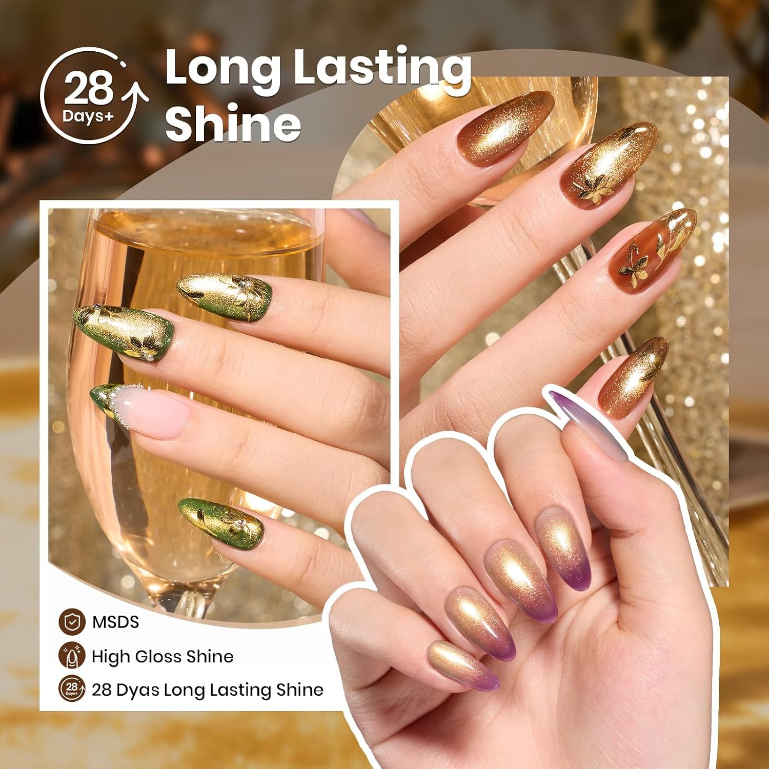 image:imageBeetles Summer Gel Nail Polish Set 5 Winter Colors Dark Blue Glitter White Light Blue Silver Gel Polish with Sealing Gel Sugar Dust Powder Nail Sticker UV LED Needed Gifts for Women Sparkling Snow000Gilded Lull