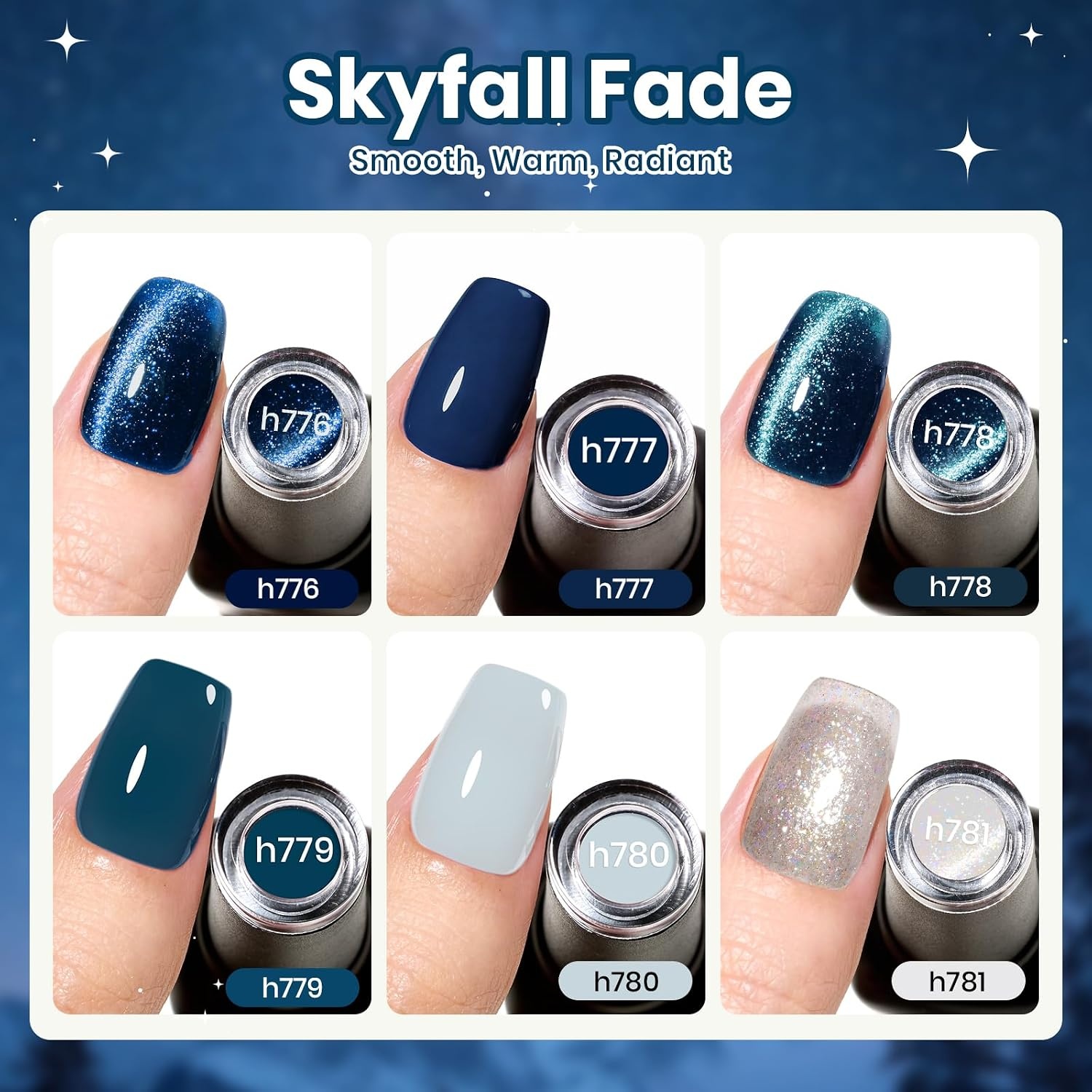 image:imageBeetles Summer Gel Nail Polish Set 5 Winter Colors Dark Blue Glitter White Light Blue Silver Gel Polish with Sealing Gel Sugar Dust Powder Nail Sticker UV LED Needed Gifts for Women Sparkling SnowSkyfall Fade