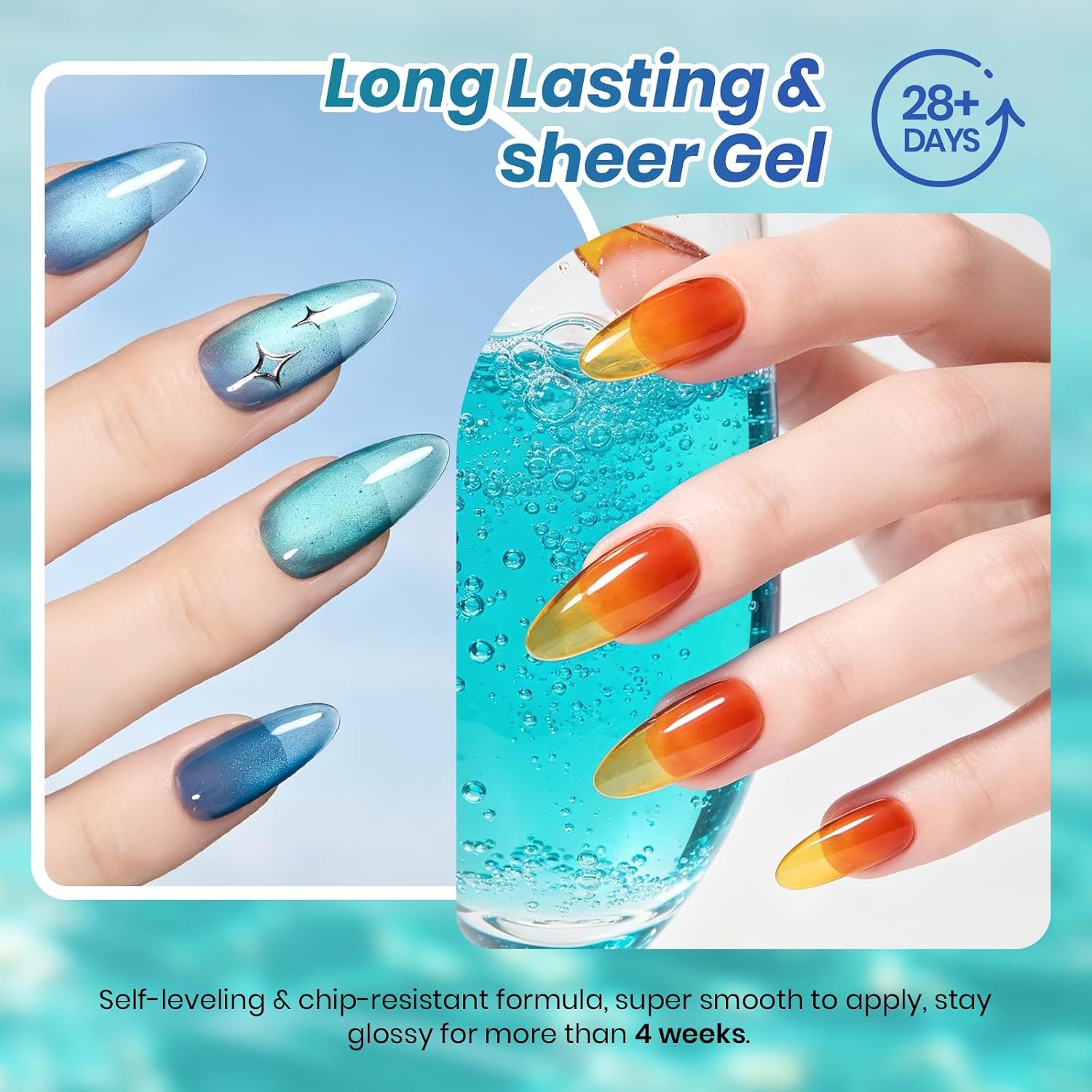 image:imageBeetles Summer Gel Nail Polish Set 5 Winter Colors Dark Blue Glitter White Light Blue Silver Gel Polish with Sealing Gel Sugar Dust Powder Nail Sticker UV LED Needed Gifts for Women Sparkling SnowLuminous Cocktail