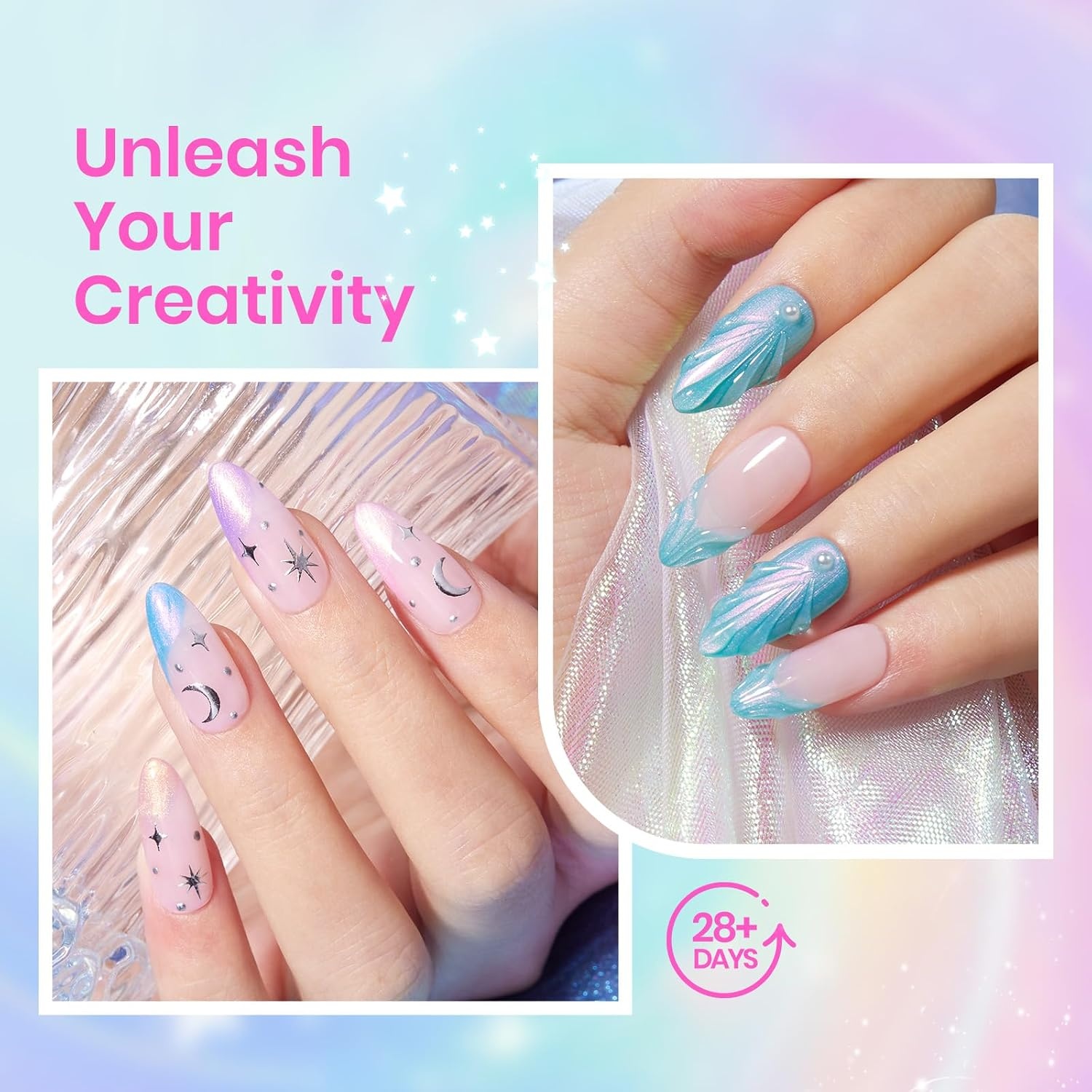 image:imageBeetles Summer Gel Nail Polish Set 5 Winter Colors Dark Blue Glitter White Light Blue Silver Gel Polish with Sealing Gel Sugar Dust Powder Nail Sticker UV LED Needed Gifts for Women Sparkling SnowPink Purple Orange