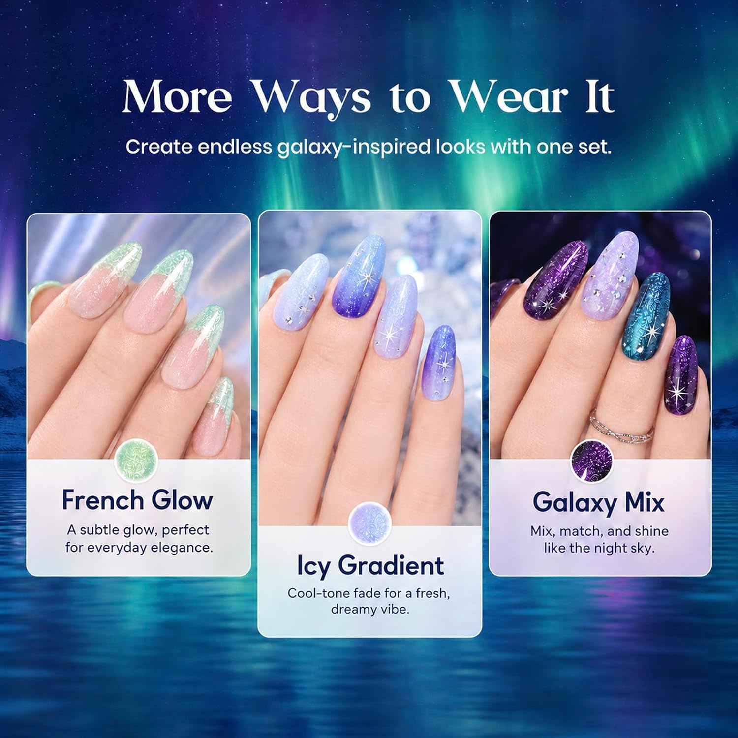 image:imageBeetles Summer Gel Nail Polish Set 5 Winter Colors Dark Blue Glitter White Light Blue Silver Gel Polish with Sealing Gel Sugar Dust Powder Nail Sticker UV LED Needed Gifts for Women Sparkling SnowKaleido Galaxy