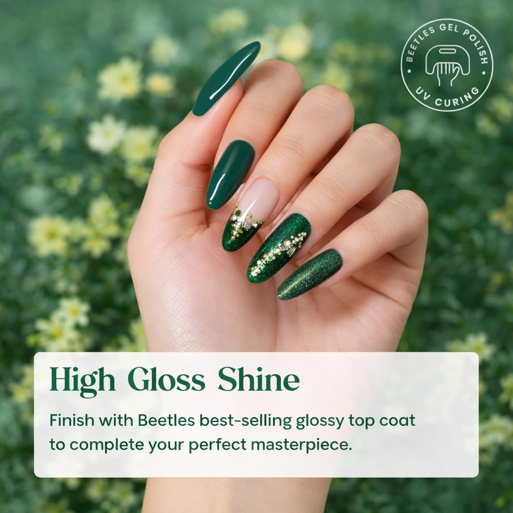 image:imageBeetles Summer Gel Nail Polish Set 5 Winter Colors Dark Blue Glitter White Light Blue Silver Gel Polish with Sealing Gel Sugar Dust Powder Nail Sticker UV LED Needed Gifts for Women Sparkling Snow000Green Teal