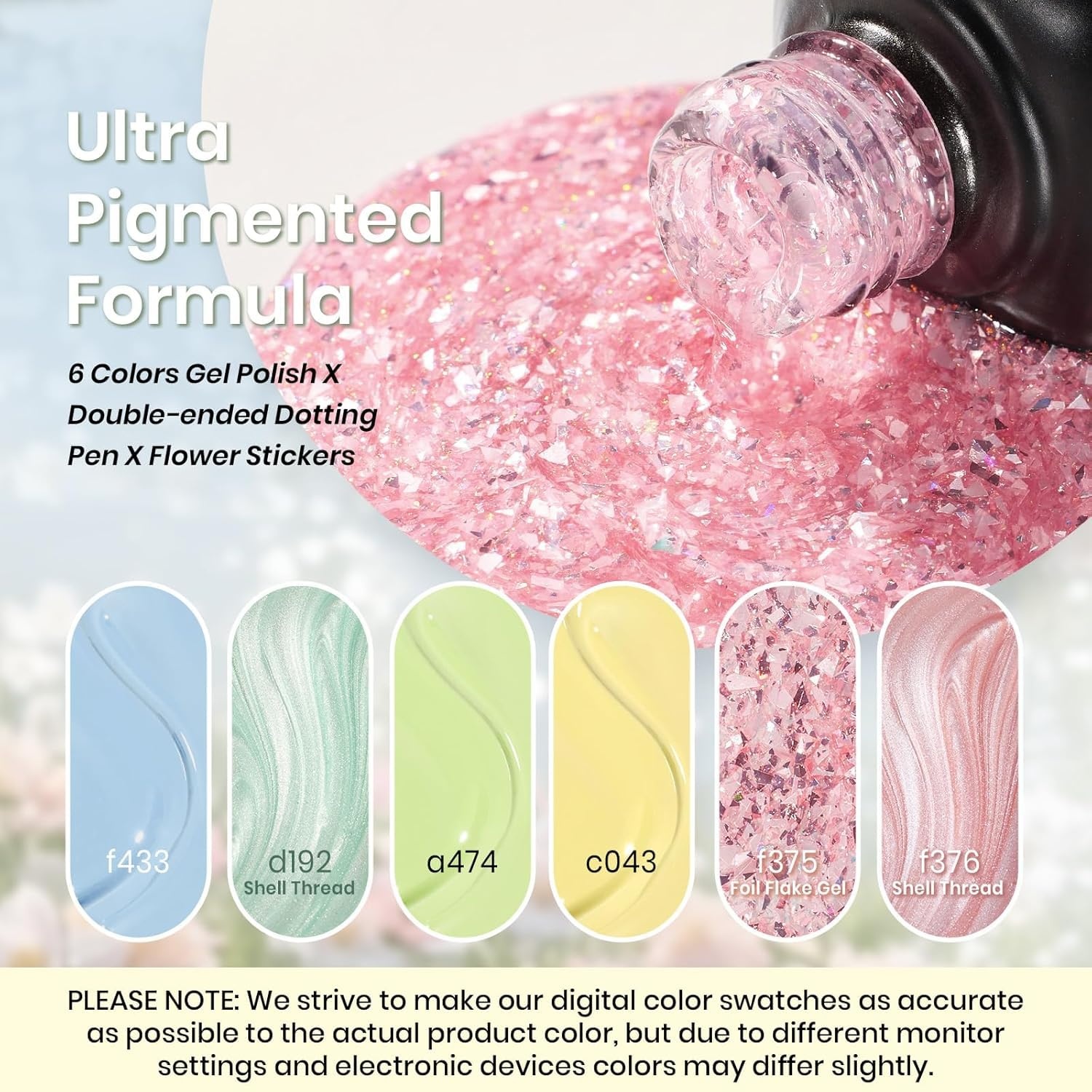 image:imageBeetles Summer Gel Nail Polish Set 5 Winter Colors Dark Blue Glitter White Light Blue Silver Gel Polish with Sealing Gel Sugar Dust Powder Nail Sticker UV LED Needed Gifts for Women Sparkling SnowSpring scenery by the lake