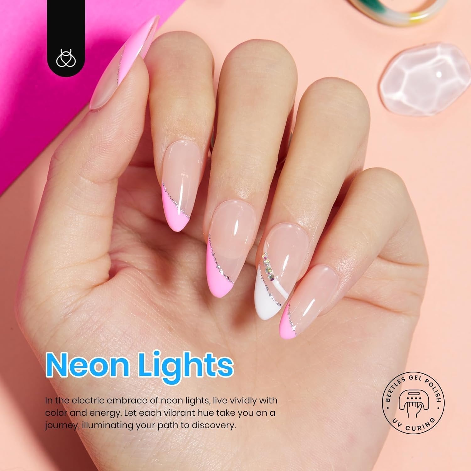 image:imageBeetles Summer Gel Nail Polish Set 5 Winter Colors Dark Blue Glitter White Light Blue Silver Gel Polish with Sealing Gel Sugar Dust Powder Nail Sticker UV LED Needed Gifts for Women Sparkling Snow6 ColorsNeon Light