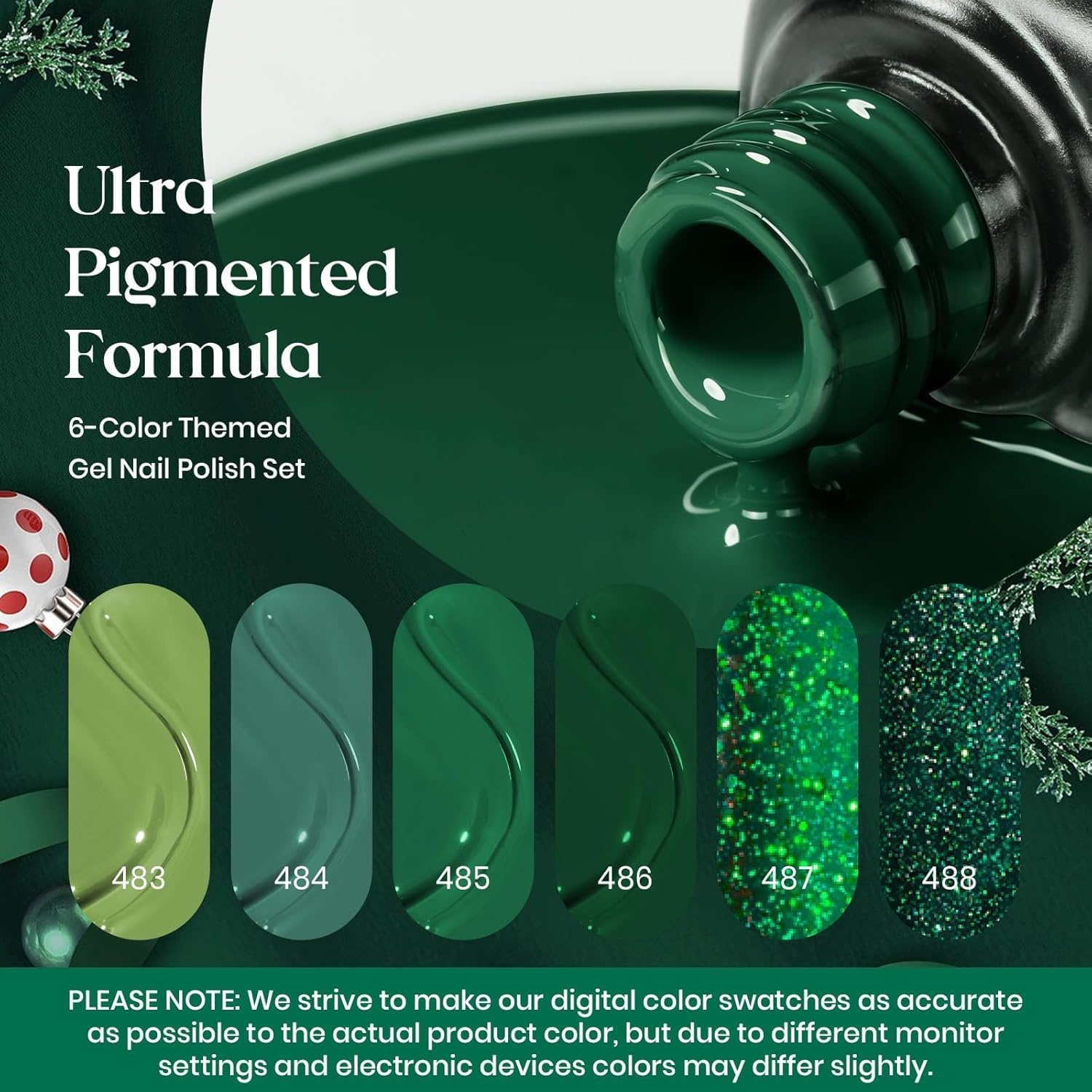 image:imageBeetles Summer Gel Nail Polish Set 5 Winter Colors Dark Blue Glitter White Light Blue Silver Gel Polish with Sealing Gel Sugar Dust Powder Nail Sticker UV LED Needed Gifts for Women Sparkling Snow000Green Teal