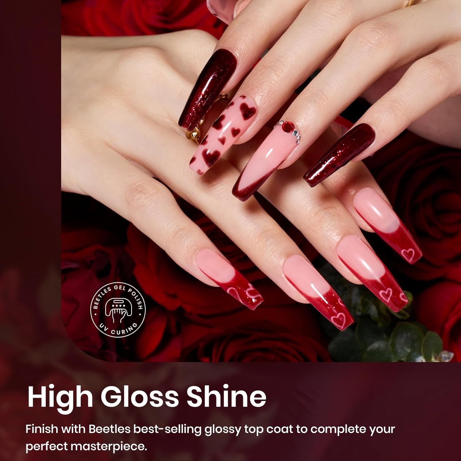image:imageBeetles Summer Gel Nail Polish Set 5 Winter Colors Dark Blue Glitter White Light Blue Silver Gel Polish with Sealing Gel Sugar Dust Powder Nail Sticker UV LED Needed Gifts for Women Sparkling Snow00Poinsettia