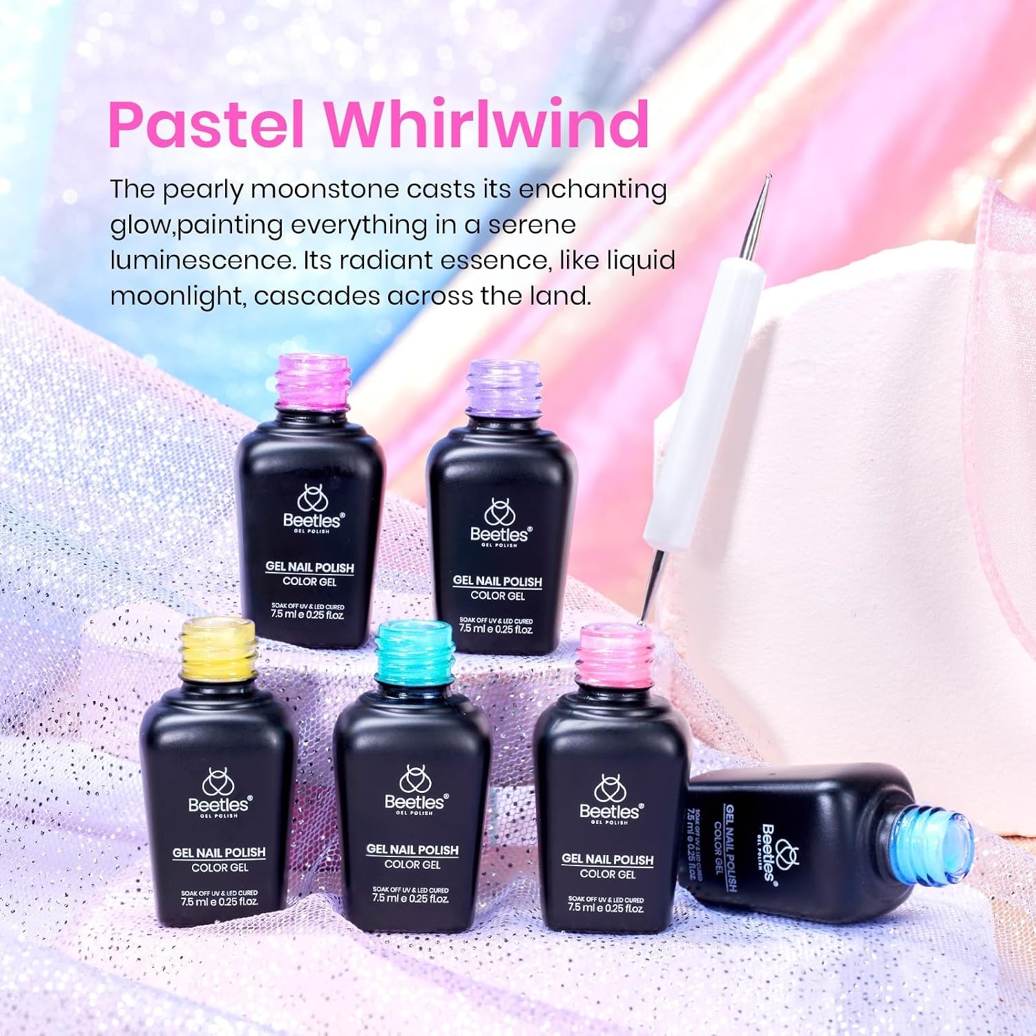image:imageBeetles Summer Gel Nail Polish Set 5 Winter Colors Dark Blue Glitter White Light Blue Silver Gel Polish with Sealing Gel Sugar Dust Powder Nail Sticker UV LED Needed Gifts for Women Sparkling SnowPastel Whirlwind