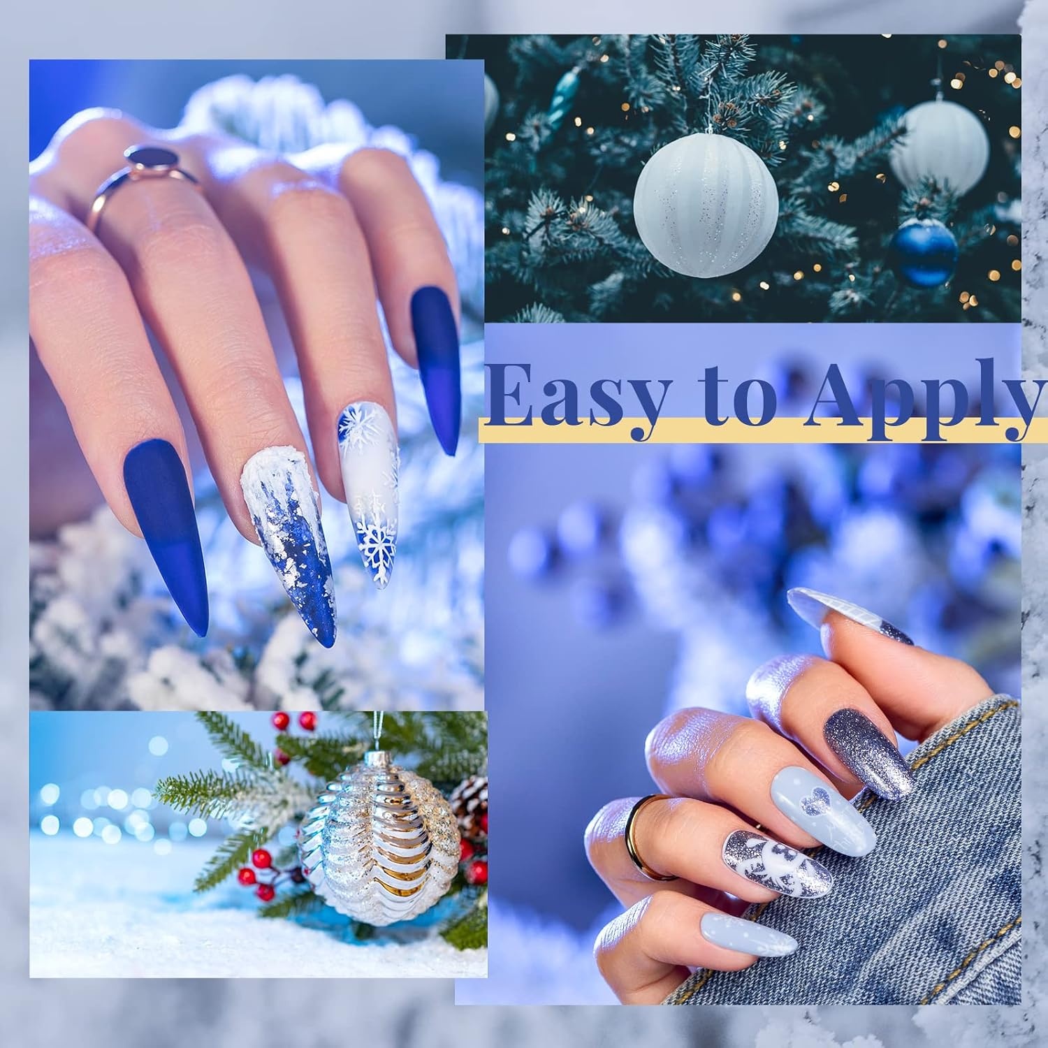 image:imageBeetles Summer Gel Nail Polish Set 5 Winter Colors Dark Blue Glitter White Light Blue Silver Gel Polish with Sealing Gel Sugar Dust Powder Nail Sticker UV LED Needed Gifts for Women Sparkling Snow000Sparkling Snow