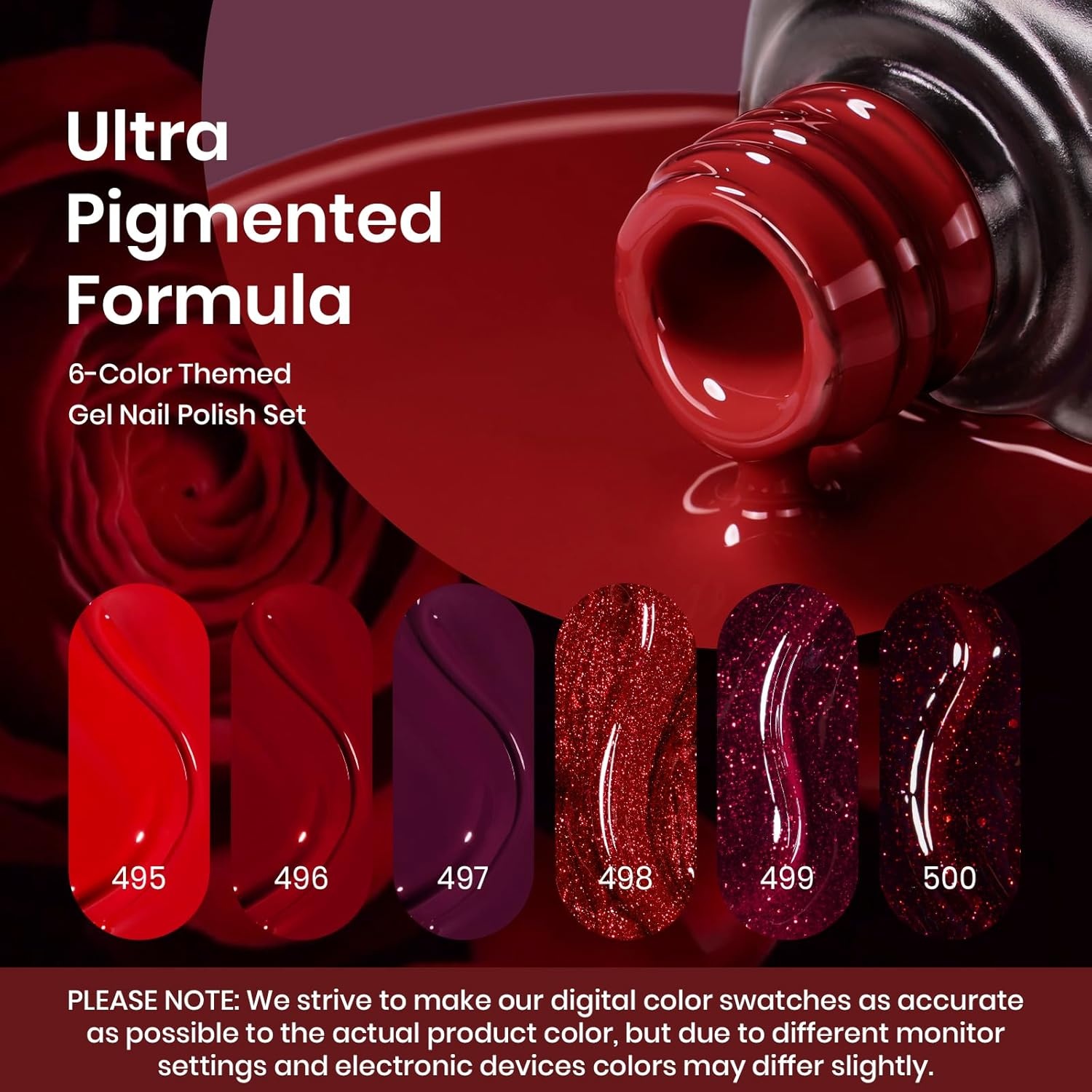image:imageBeetles Summer Gel Nail Polish Set 5 Winter Colors Dark Blue Glitter White Light Blue Silver Gel Polish with Sealing Gel Sugar Dust Powder Nail Sticker UV LED Needed Gifts for Women Sparkling Snow00Poinsettia