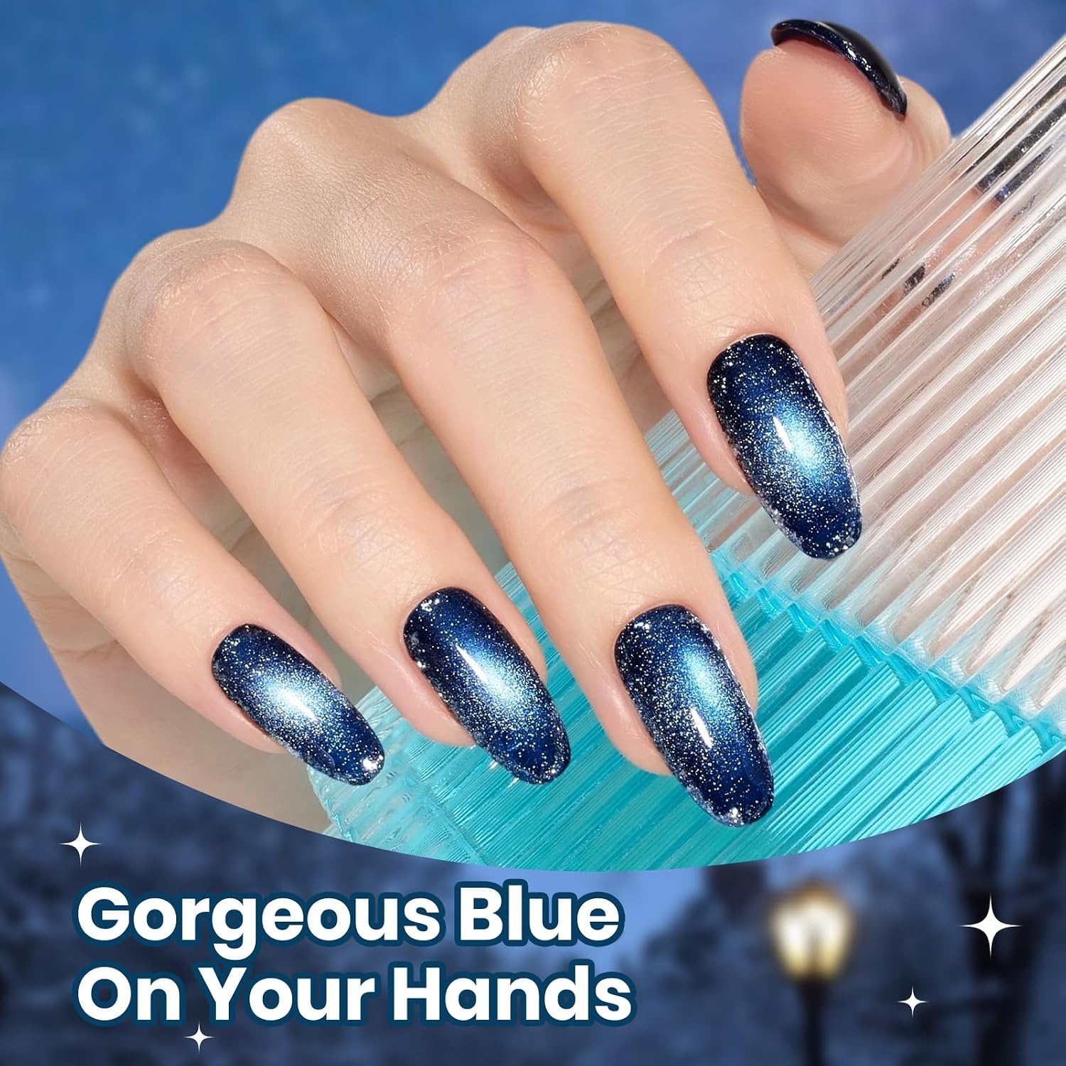 image:imageBeetles Summer Gel Nail Polish Set 5 Winter Colors Dark Blue Glitter White Light Blue Silver Gel Polish with Sealing Gel Sugar Dust Powder Nail Sticker UV LED Needed Gifts for Women Sparkling SnowSkyfall Fade