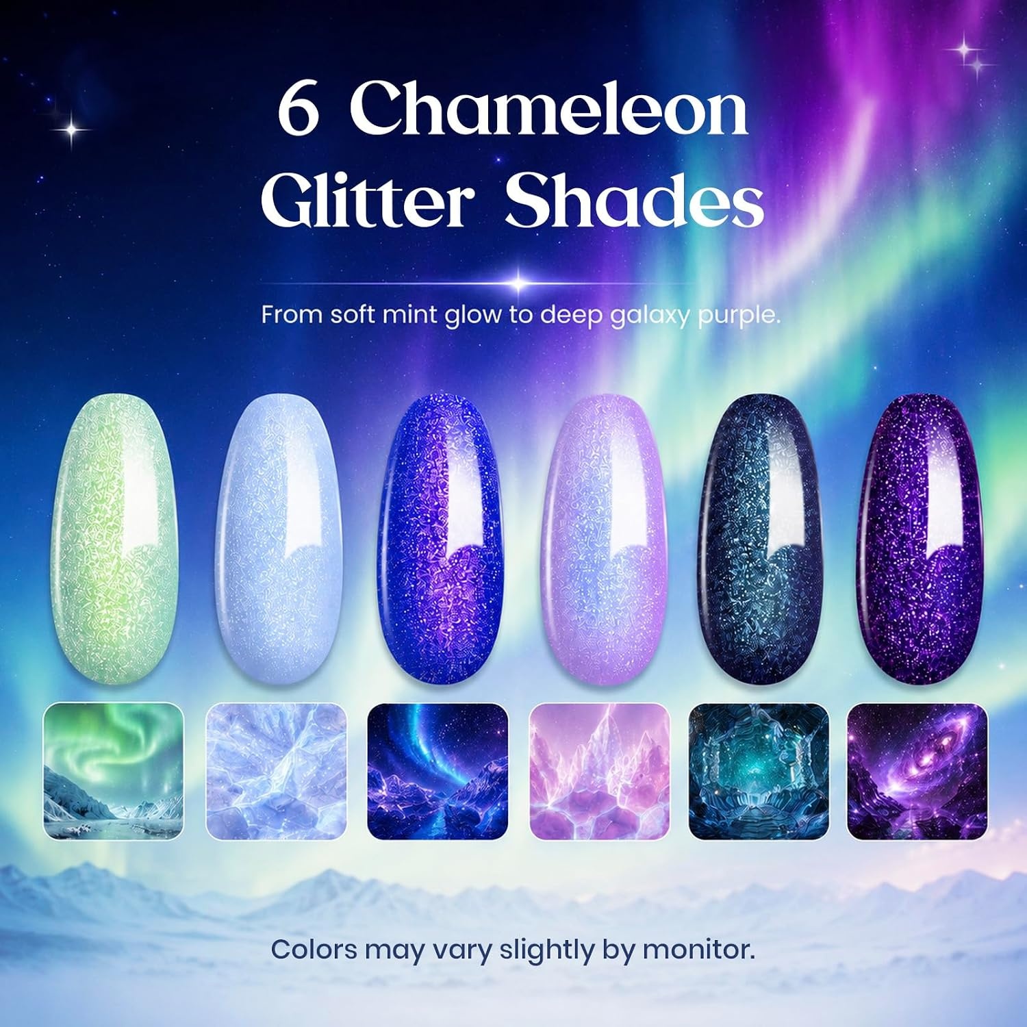 image:imageBeetles Summer Gel Nail Polish Set 5 Winter Colors Dark Blue Glitter White Light Blue Silver Gel Polish with Sealing Gel Sugar Dust Powder Nail Sticker UV LED Needed Gifts for Women Sparkling SnowKaleido Galaxy