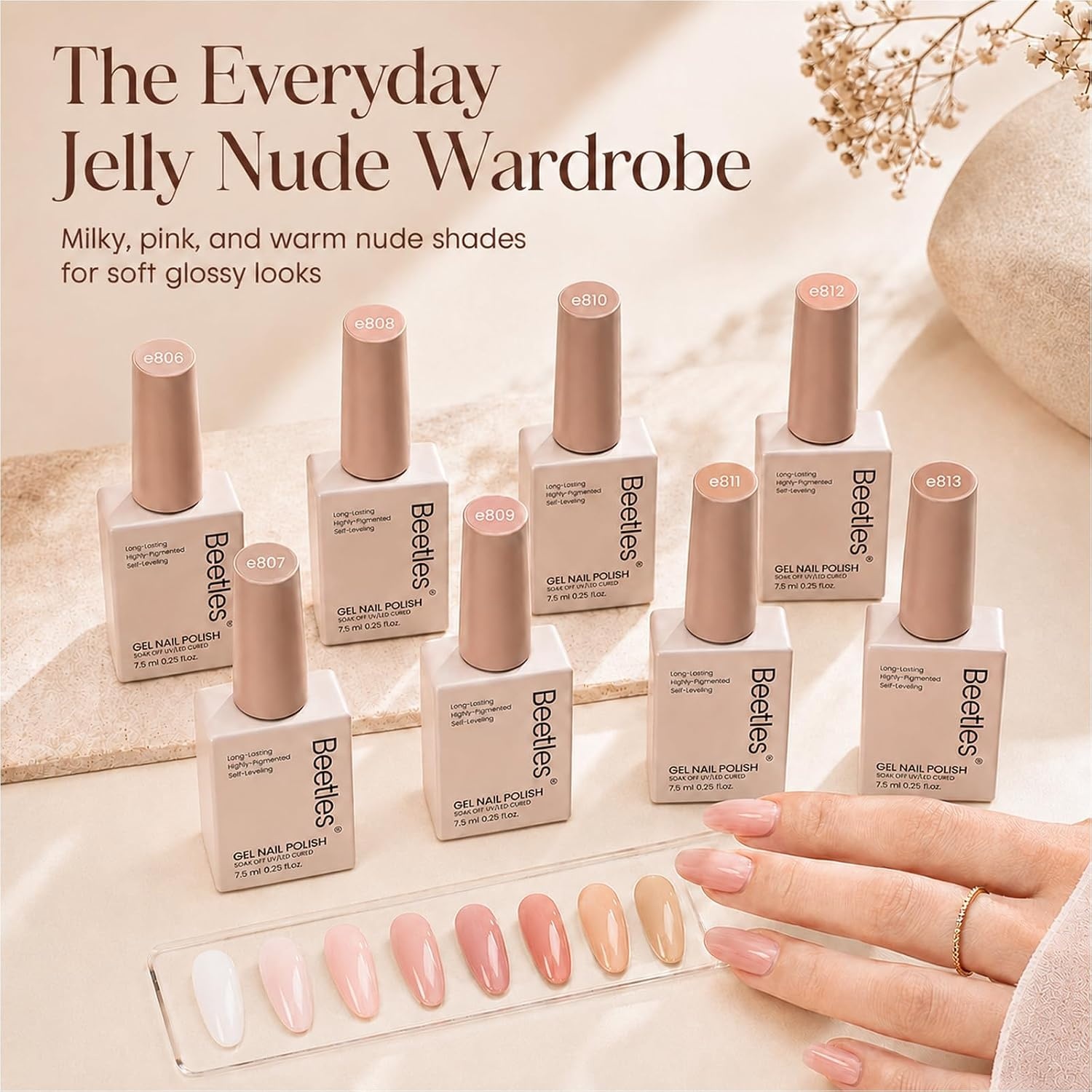 image:imageBeetles Summer Gel Nail Polish Set 5 Winter Colors Dark Blue Glitter White Light Blue Silver Gel Polish with Sealing Gel Sugar Dust Powder Nail Sticker UV LED Needed Gifts for Women Sparkling Snow008Color Classic Jelly Nude