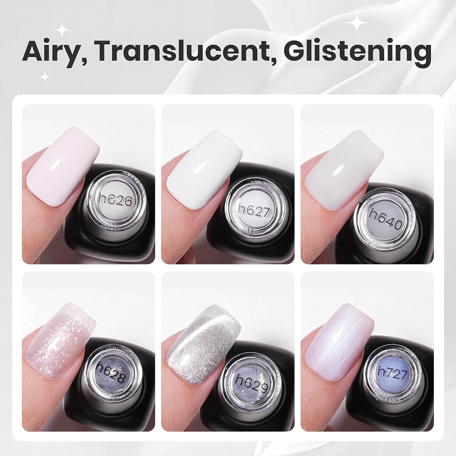image:imageBeetles Summer Gel Nail Polish Set 5 Winter Colors Dark Blue Glitter White Light Blue Silver Gel Polish with Sealing Gel Sugar Dust Powder Nail Sticker UV LED Needed Gifts for Women Sparkling SnowCloud Aura