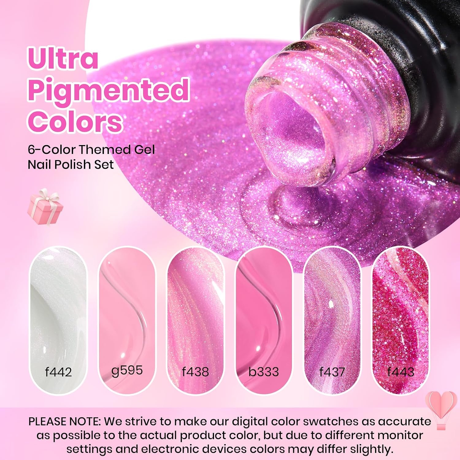 image:imageBeetles Summer Gel Nail Polish Set 5 Winter Colors Dark Blue Glitter White Light Blue Silver Gel Polish with Sealing Gel Sugar Dust Powder Nail Sticker UV LED Needed Gifts for Women Sparkling SnowPink Reverie