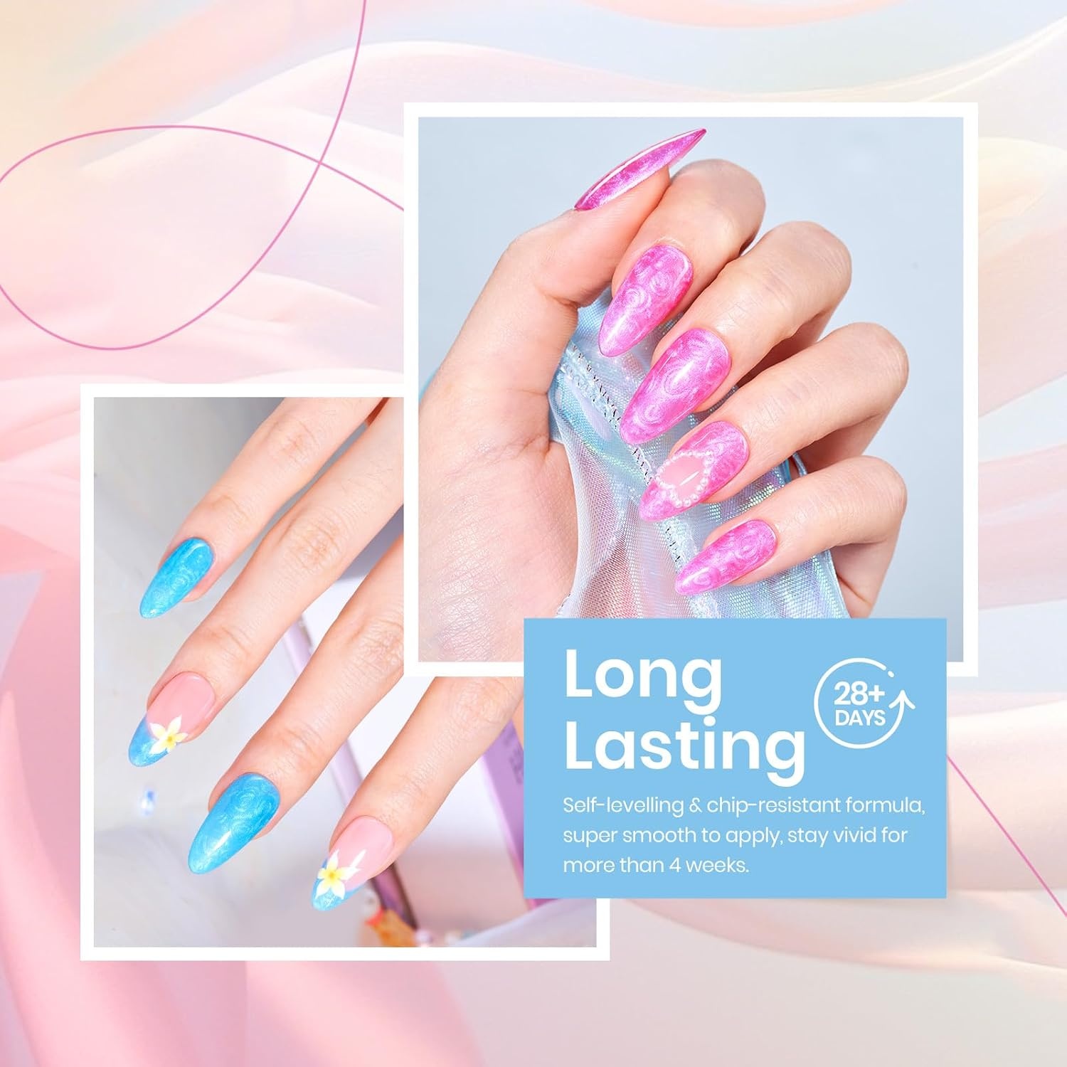 image:imageBeetles Summer Gel Nail Polish Set 5 Winter Colors Dark Blue Glitter White Light Blue Silver Gel Polish with Sealing Gel Sugar Dust Powder Nail Sticker UV LED Needed Gifts for Women Sparkling SnowPastel Whirlwind