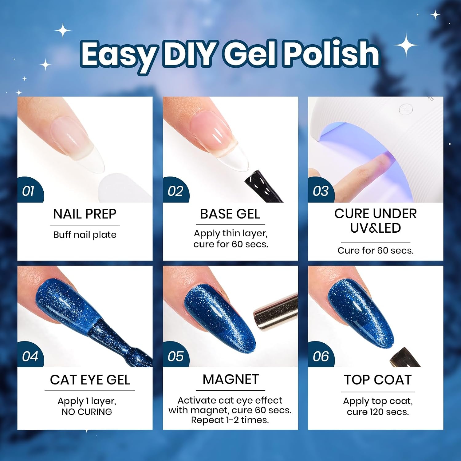 image:imageBeetles Summer Gel Nail Polish Set 5 Winter Colors Dark Blue Glitter White Light Blue Silver Gel Polish with Sealing Gel Sugar Dust Powder Nail Sticker UV LED Needed Gifts for Women Sparkling SnowSkyfall Fade