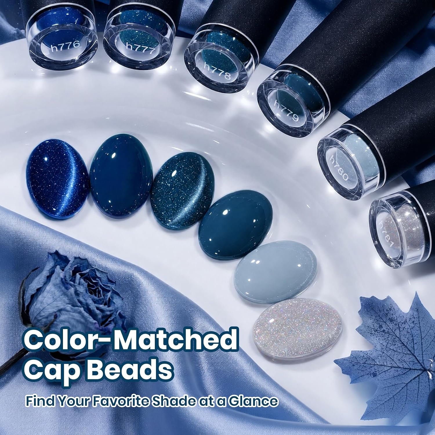 image:imageBeetles Summer Gel Nail Polish Set 5 Winter Colors Dark Blue Glitter White Light Blue Silver Gel Polish with Sealing Gel Sugar Dust Powder Nail Sticker UV LED Needed Gifts for Women Sparkling SnowSkyfall Fade