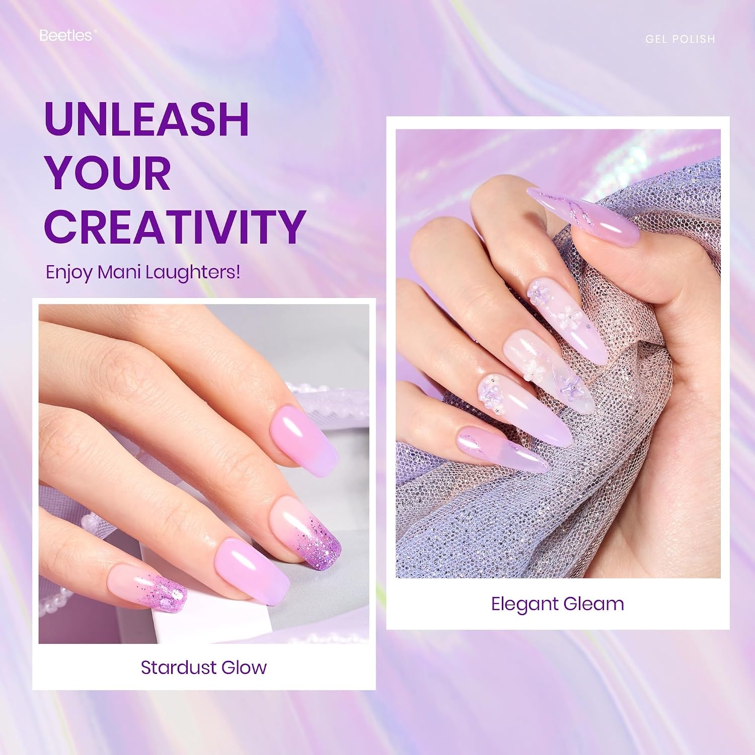 image:imageBeetles Summer Gel Nail Polish Set 5 Winter Colors Dark Blue Glitter White Light Blue Silver Gel Polish with Sealing Gel Sugar Dust Powder Nail Sticker UV LED Needed Gifts for Women Sparkling SnowMoonlit Whimsy