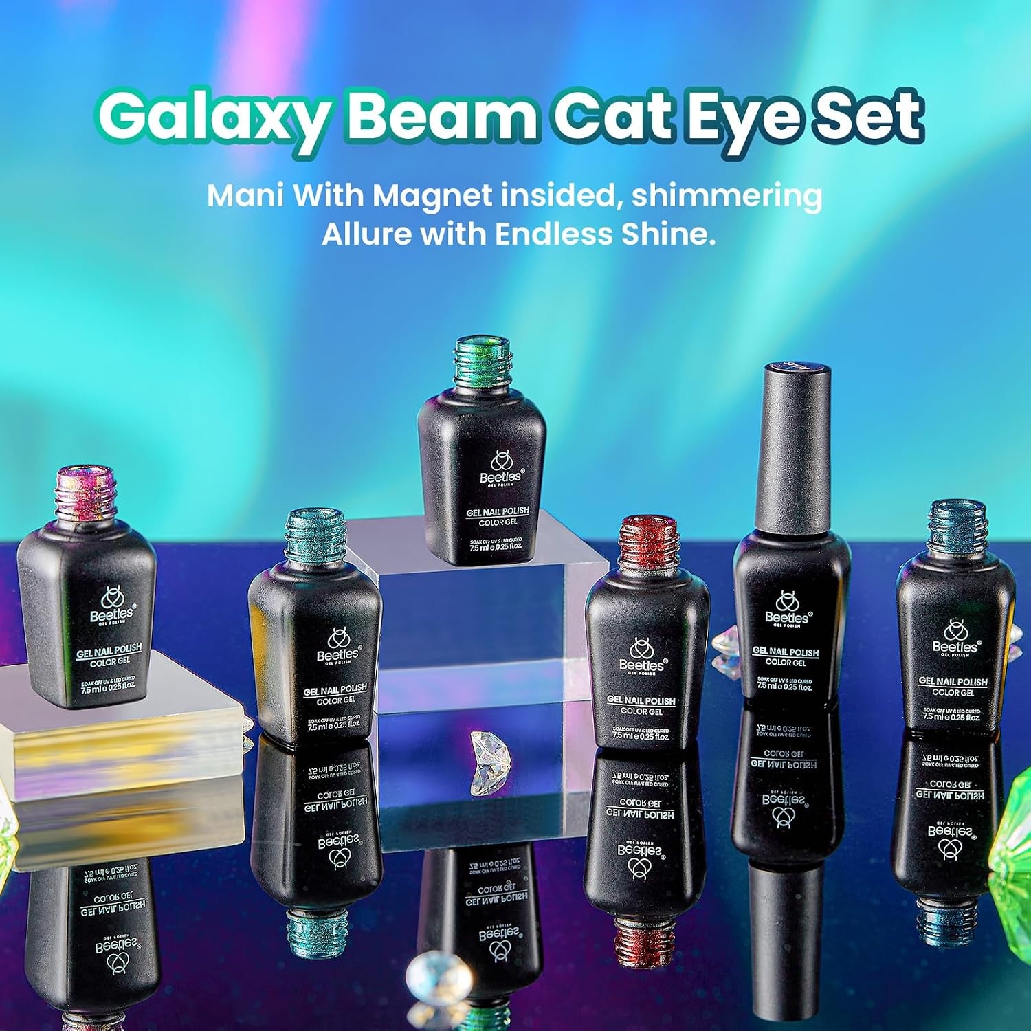image:imageBeetles Summer Gel Nail Polish Set 5 Winter Colors Dark Blue Glitter White Light Blue Silver Gel Polish with Sealing Gel Sugar Dust Powder Nail Sticker UV LED Needed Gifts for Women Sparkling Snow000Galaxy Beam