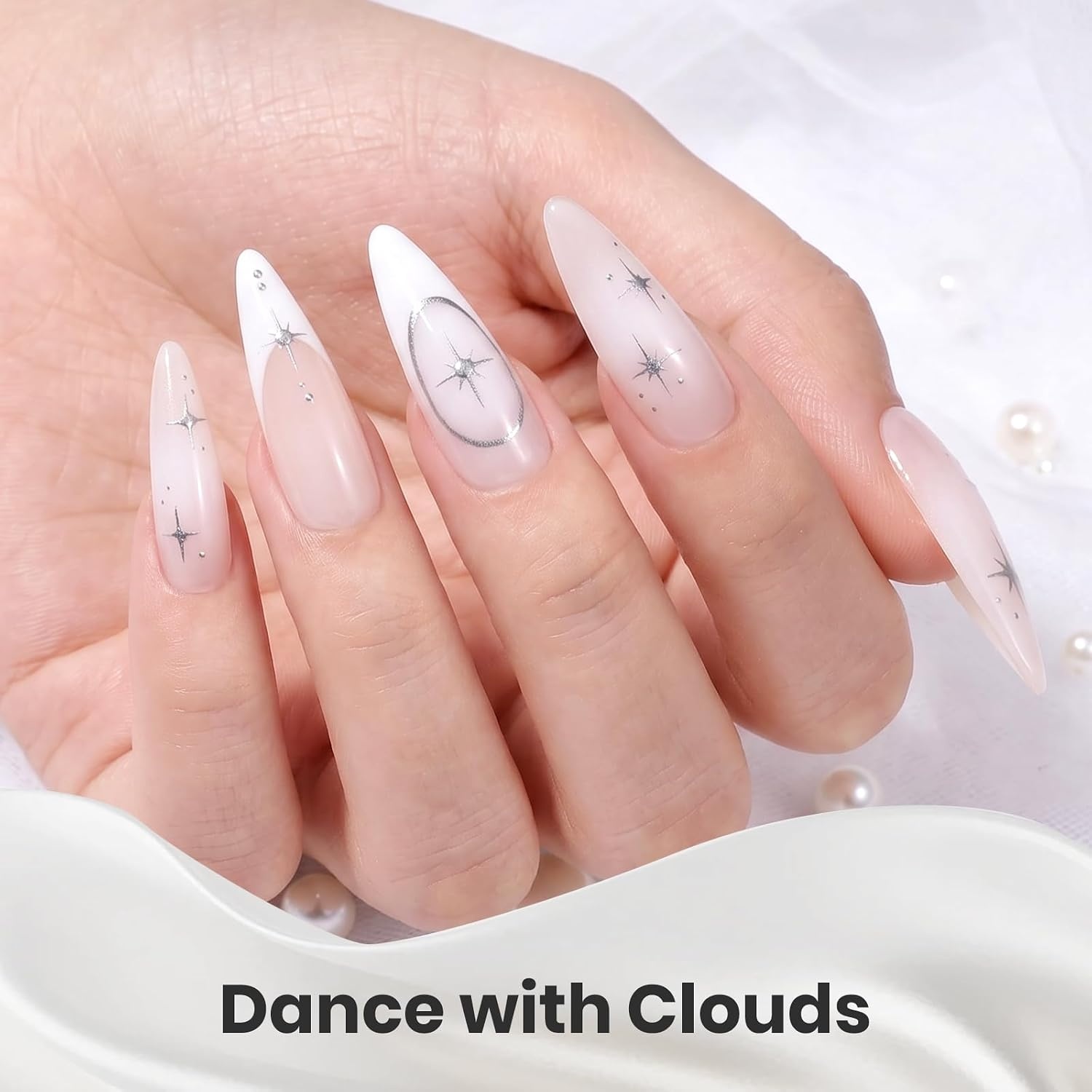 image:imageBeetles Summer Gel Nail Polish Set 5 Winter Colors Dark Blue Glitter White Light Blue Silver Gel Polish with Sealing Gel Sugar Dust Powder Nail Sticker UV LED Needed Gifts for Women Sparkling SnowCloud Aura