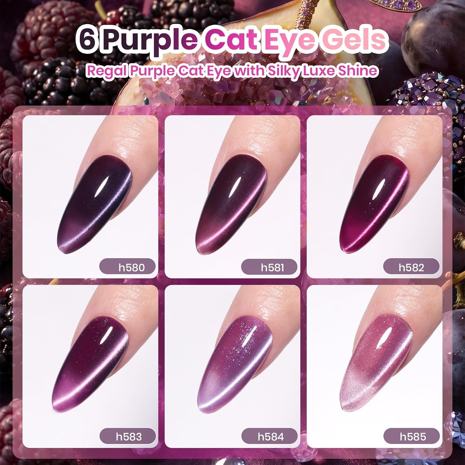 image:imageBeetles Summer Gel Nail Polish Set 5 Winter Colors Dark Blue Glitter White Light Blue Silver Gel Polish with Sealing Gel Sugar Dust Powder Nail Sticker UV LED Needed Gifts for Women Sparkling SnowA Cat Eye Plum Moonlit