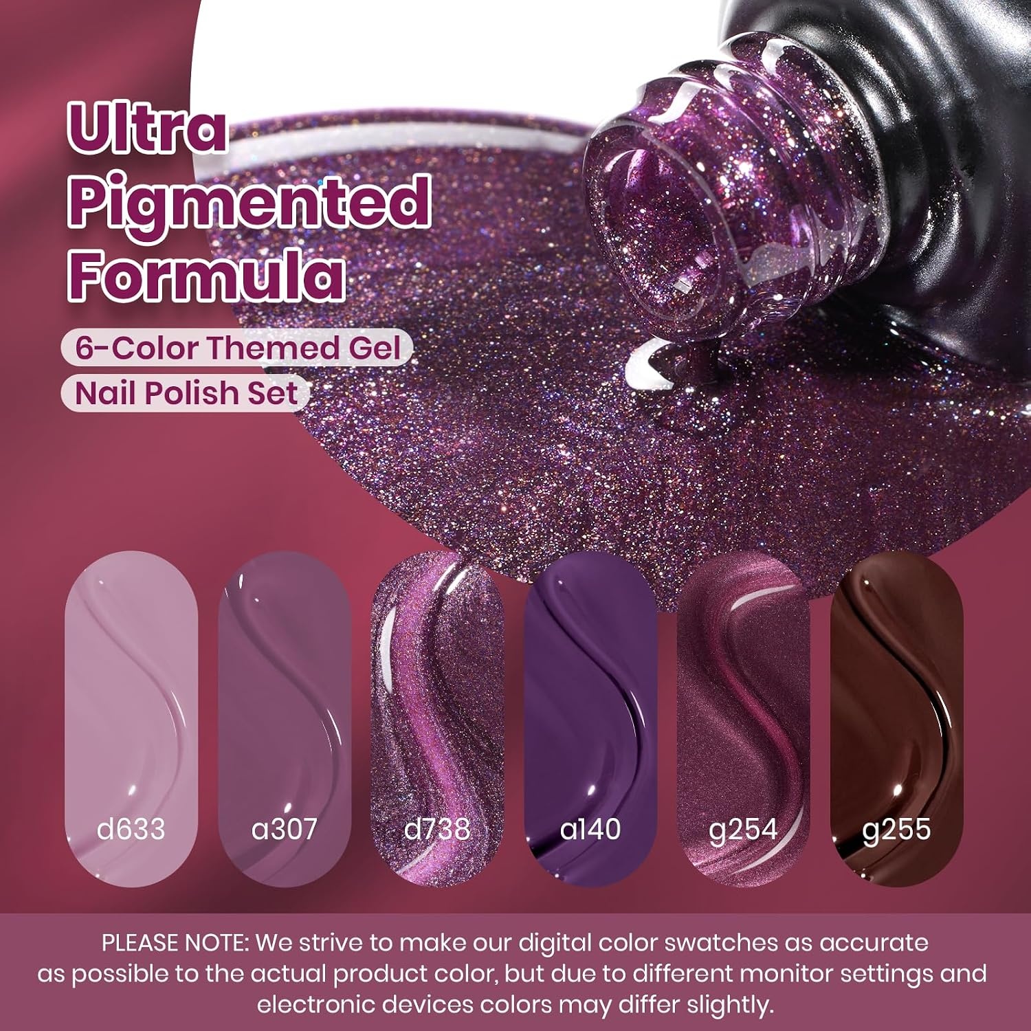 image:imageBeetles Summer Gel Nail Polish Set 5 Winter Colors Dark Blue Glitter White Light Blue Silver Gel Polish with Sealing Gel Sugar Dust Powder Nail Sticker UV LED Needed Gifts for Women Sparkling Snow000Muse Of Midnight