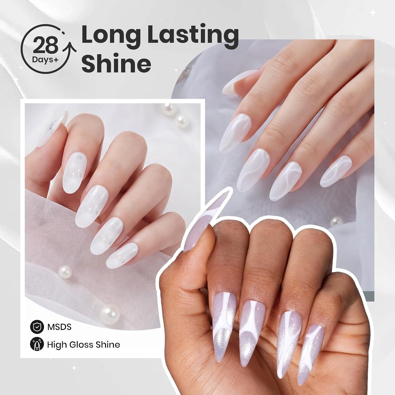 image:imageBeetles Summer Gel Nail Polish Set 5 Winter Colors Dark Blue Glitter White Light Blue Silver Gel Polish with Sealing Gel Sugar Dust Powder Nail Sticker UV LED Needed Gifts for Women Sparkling SnowCloud Aura