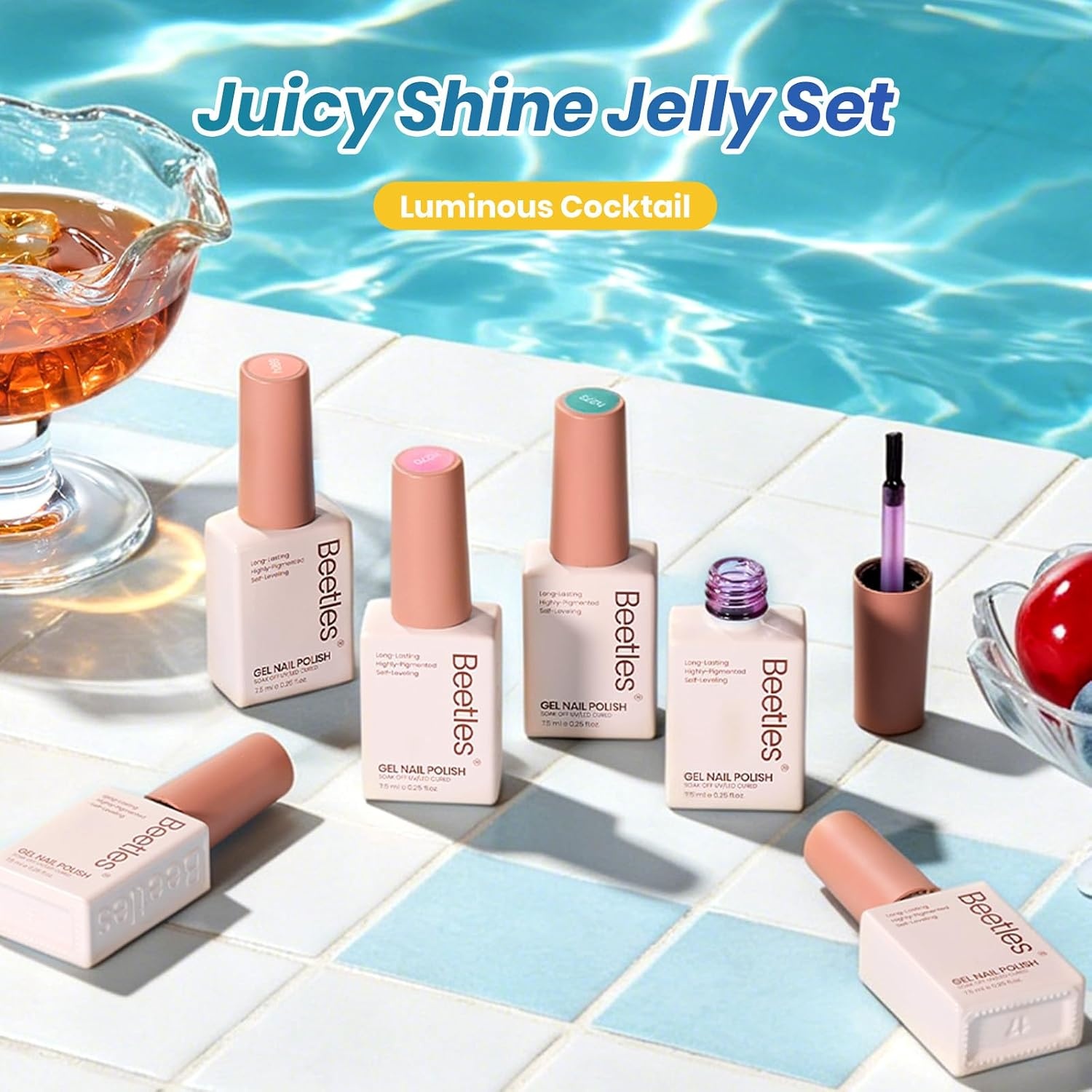 image:imageBeetles Summer Gel Nail Polish Set 5 Winter Colors Dark Blue Glitter White Light Blue Silver Gel Polish with Sealing Gel Sugar Dust Powder Nail Sticker UV LED Needed Gifts for Women Sparkling SnowLuminous Cocktail