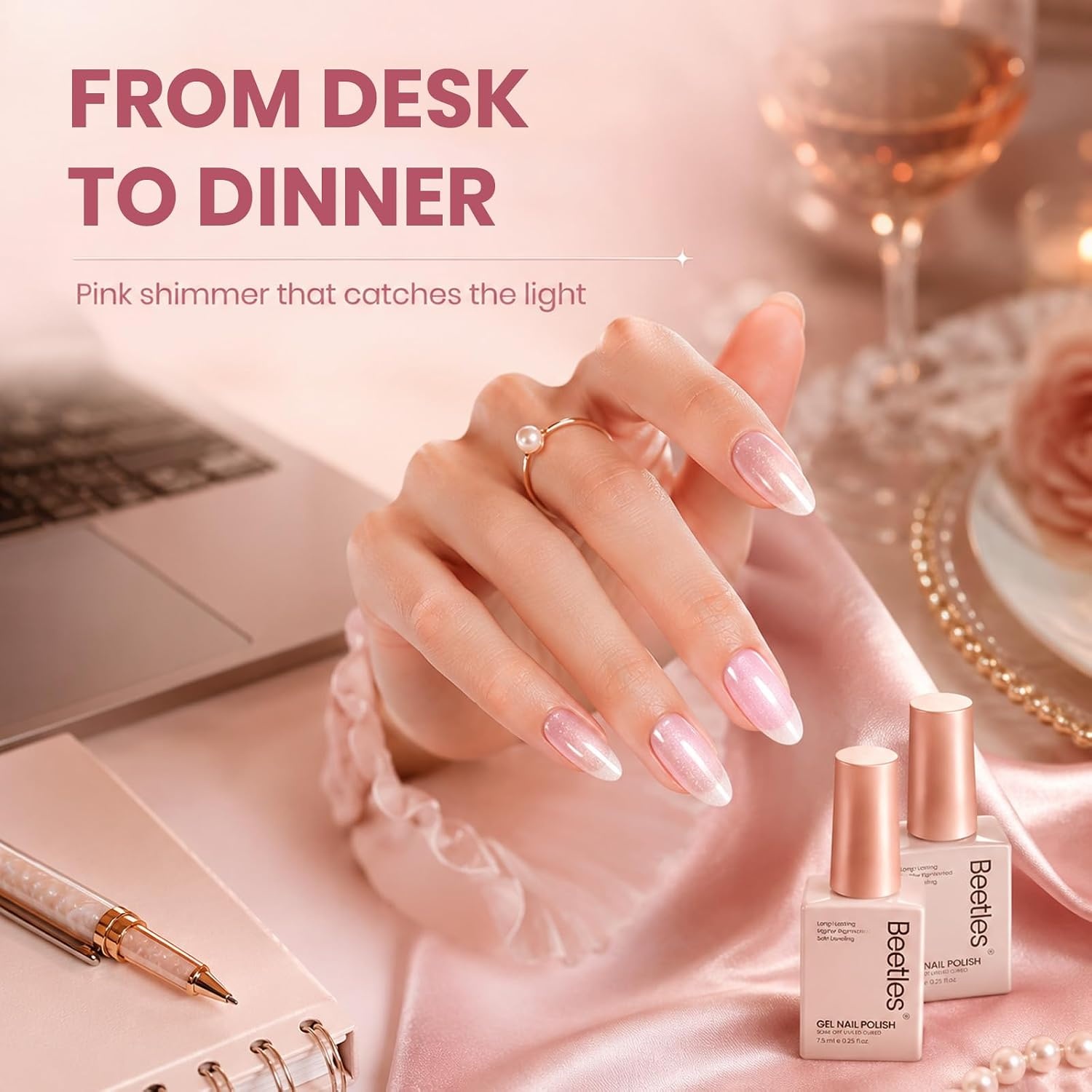 image:imageBeetles Summer Gel Nail Polish Set 5 Winter Colors Dark Blue Glitter White Light Blue Silver Gel Polish with Sealing Gel Sugar Dust Powder Nail Sticker UV LED Needed Gifts for Women Sparkling Snow00Romantic Shimmer
