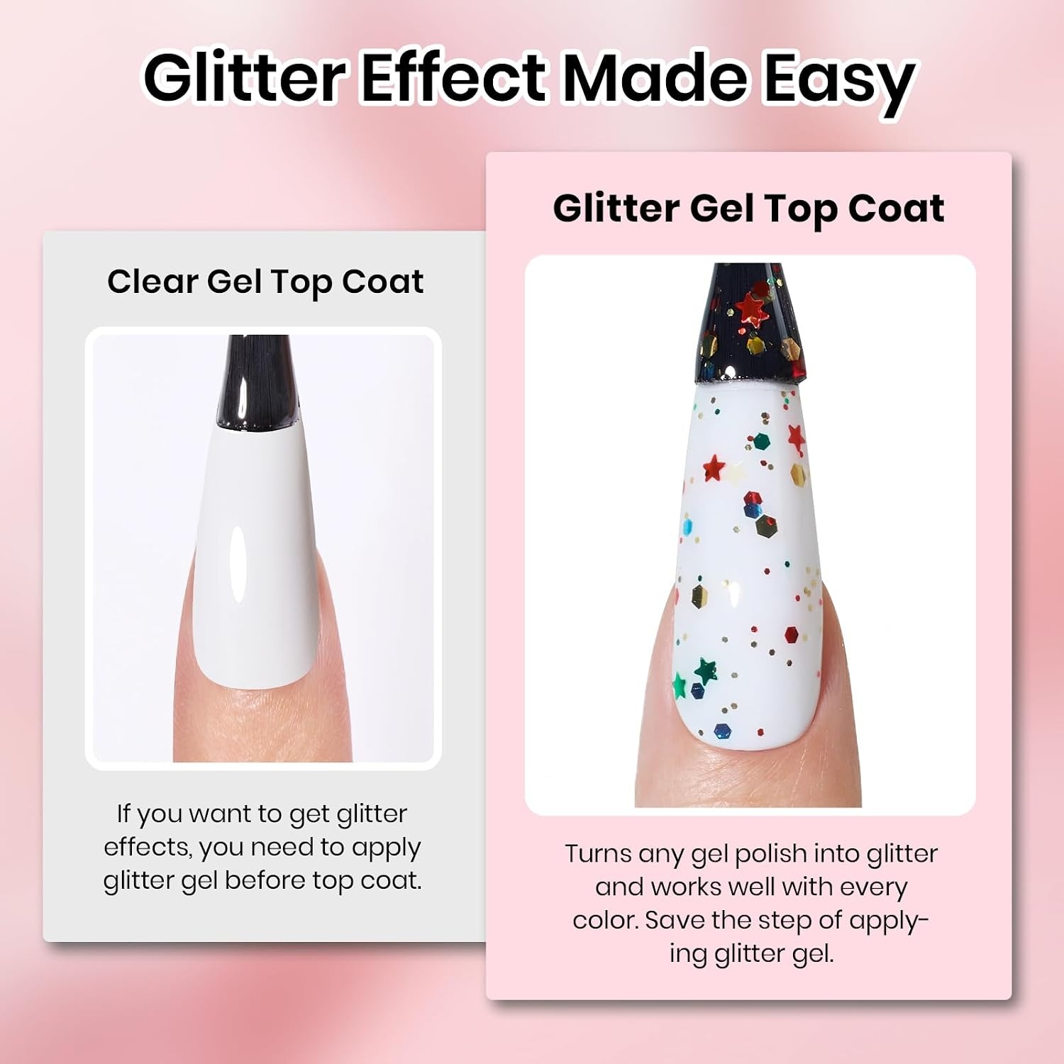 image:imageBeetles Summer Gel Nail Polish Set 5 Winter Colors Dark Blue Glitter White Light Blue Silver Gel Polish with Sealing Gel Sugar Dust Powder Nail Sticker UV LED Needed Gifts for Women Sparkling Snow6Pcs Glitter Gel Top Coat Set