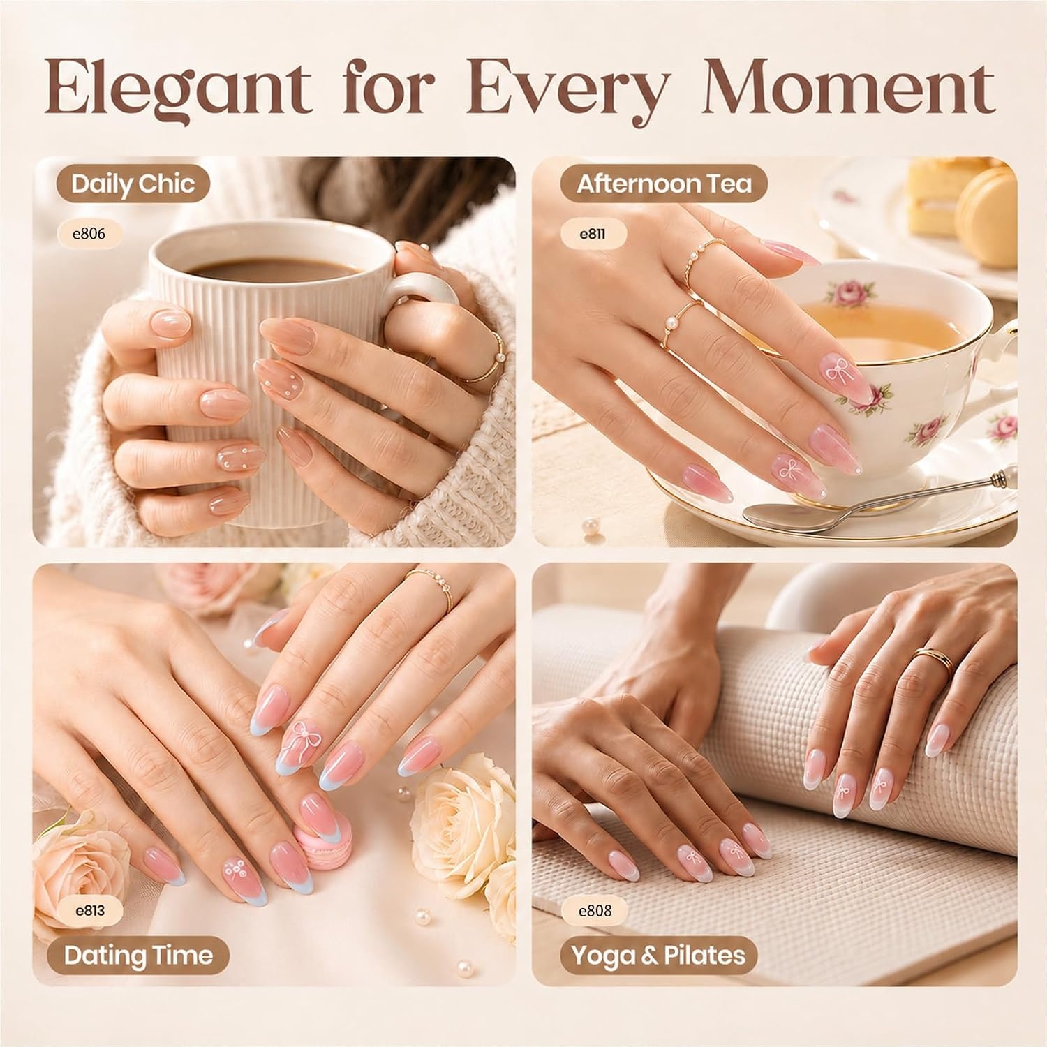 image:imageBeetles Summer Gel Nail Polish Set 5 Winter Colors Dark Blue Glitter White Light Blue Silver Gel Polish with Sealing Gel Sugar Dust Powder Nail Sticker UV LED Needed Gifts for Women Sparkling Snow008Color Classic Jelly Nude