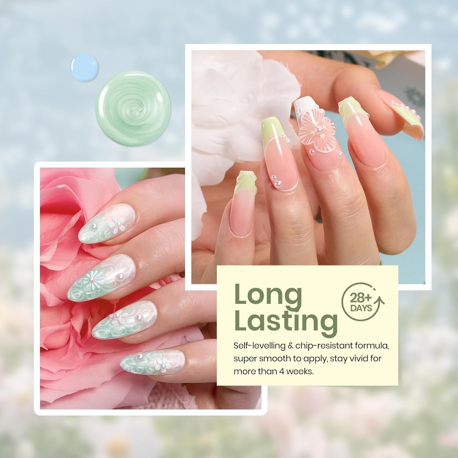 image:imageBeetles Summer Gel Nail Polish Set 5 Winter Colors Dark Blue Glitter White Light Blue Silver Gel Polish with Sealing Gel Sugar Dust Powder Nail Sticker UV LED Needed Gifts for Women Sparkling SnowSpring scenery by the lake