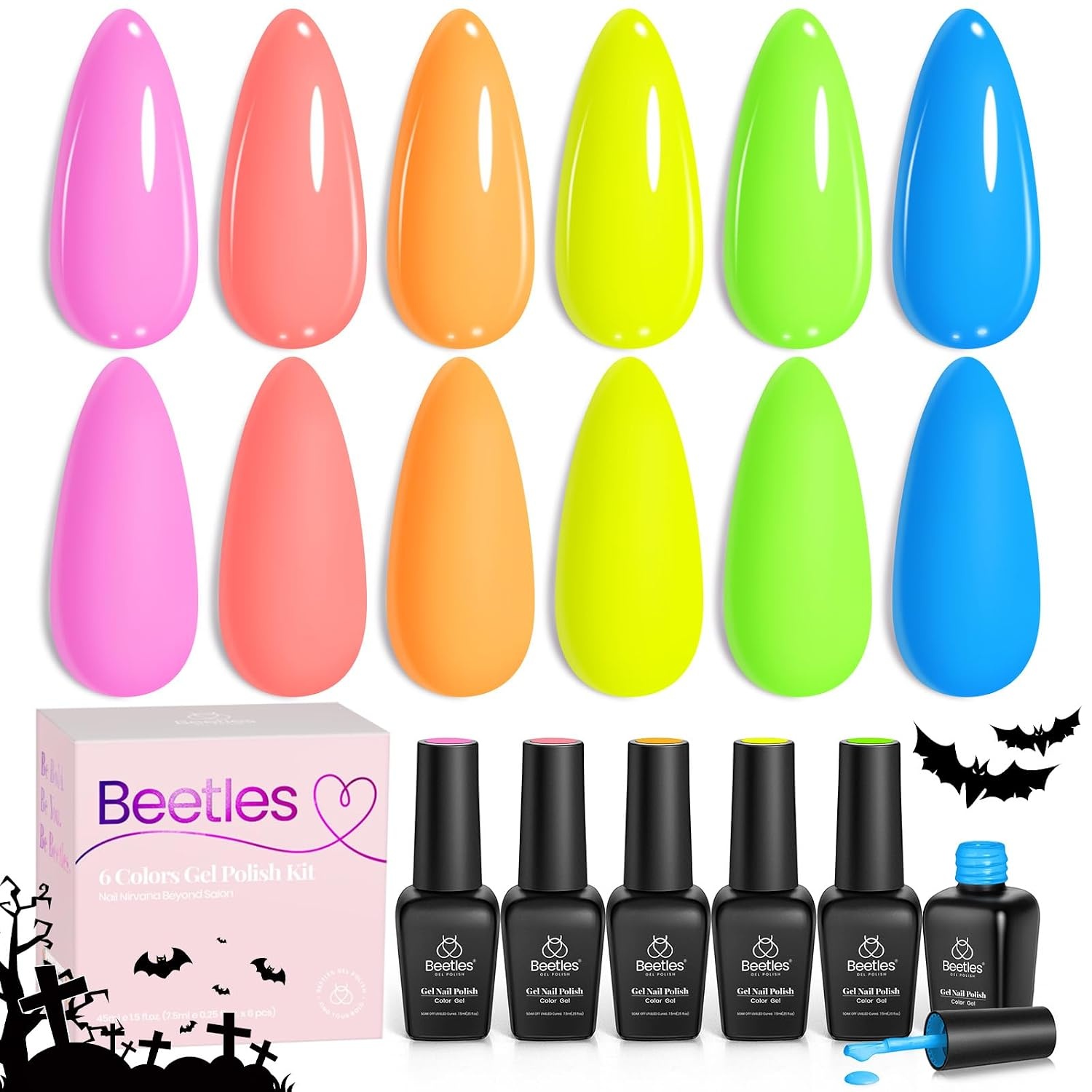 image:imageBeetles Summer Gel Nail Polish Set 5 Winter Colors Dark Blue Glitter White Light Blue Silver Gel Polish with Sealing Gel Sugar Dust Powder Nail Sticker UV LED Needed Gifts for Women Sparkling Snow6 ColorsNeon Light