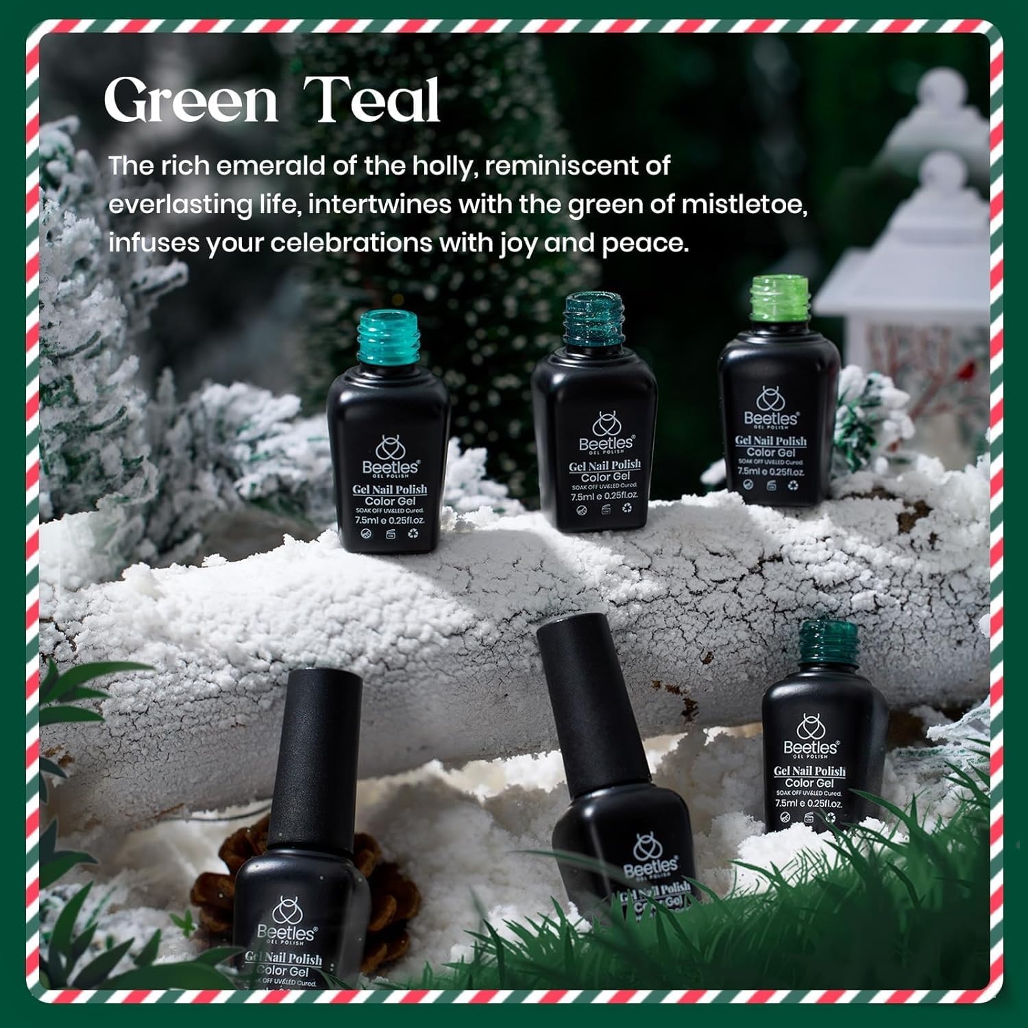 image:imageBeetles Summer Gel Nail Polish Set 5 Winter Colors Dark Blue Glitter White Light Blue Silver Gel Polish with Sealing Gel Sugar Dust Powder Nail Sticker UV LED Needed Gifts for Women Sparkling Snow000Green Teal