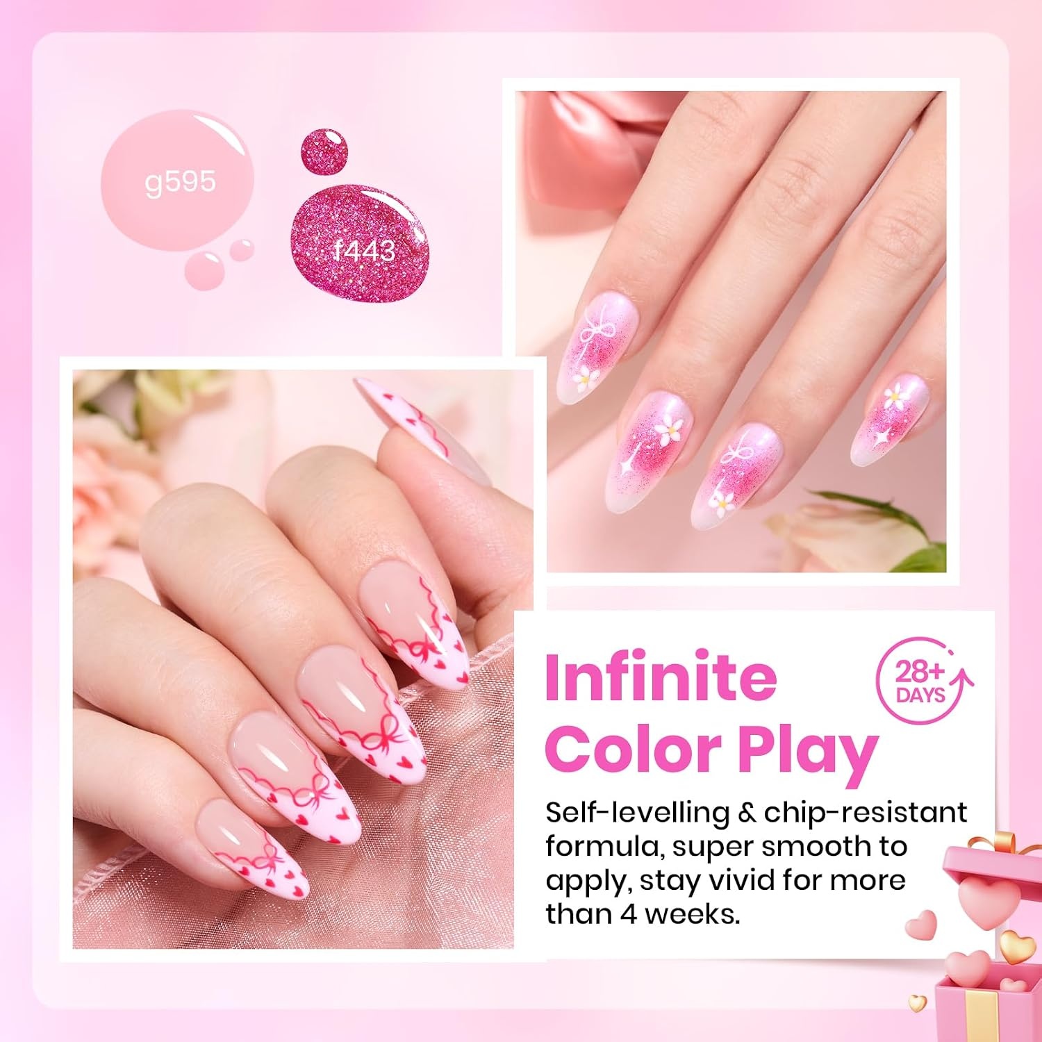 image:imageBeetles Summer Gel Nail Polish Set 5 Winter Colors Dark Blue Glitter White Light Blue Silver Gel Polish with Sealing Gel Sugar Dust Powder Nail Sticker UV LED Needed Gifts for Women Sparkling SnowPink Reverie
