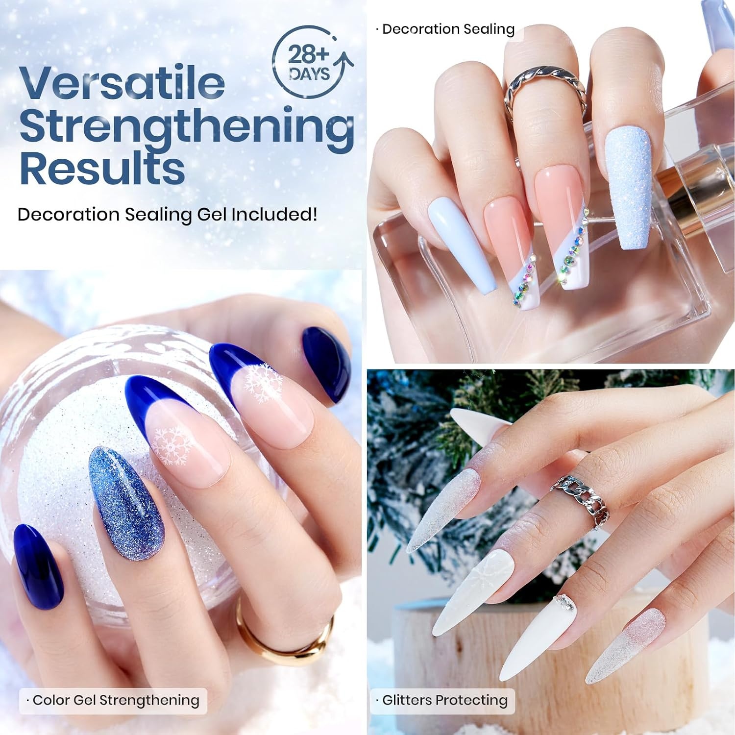 image:imageBeetles Summer Gel Nail Polish Set 5 Winter Colors Dark Blue Glitter White Light Blue Silver Gel Polish with Sealing Gel Sugar Dust Powder Nail Sticker UV LED Needed Gifts for Women Sparkling Snow000Sparkling Snow