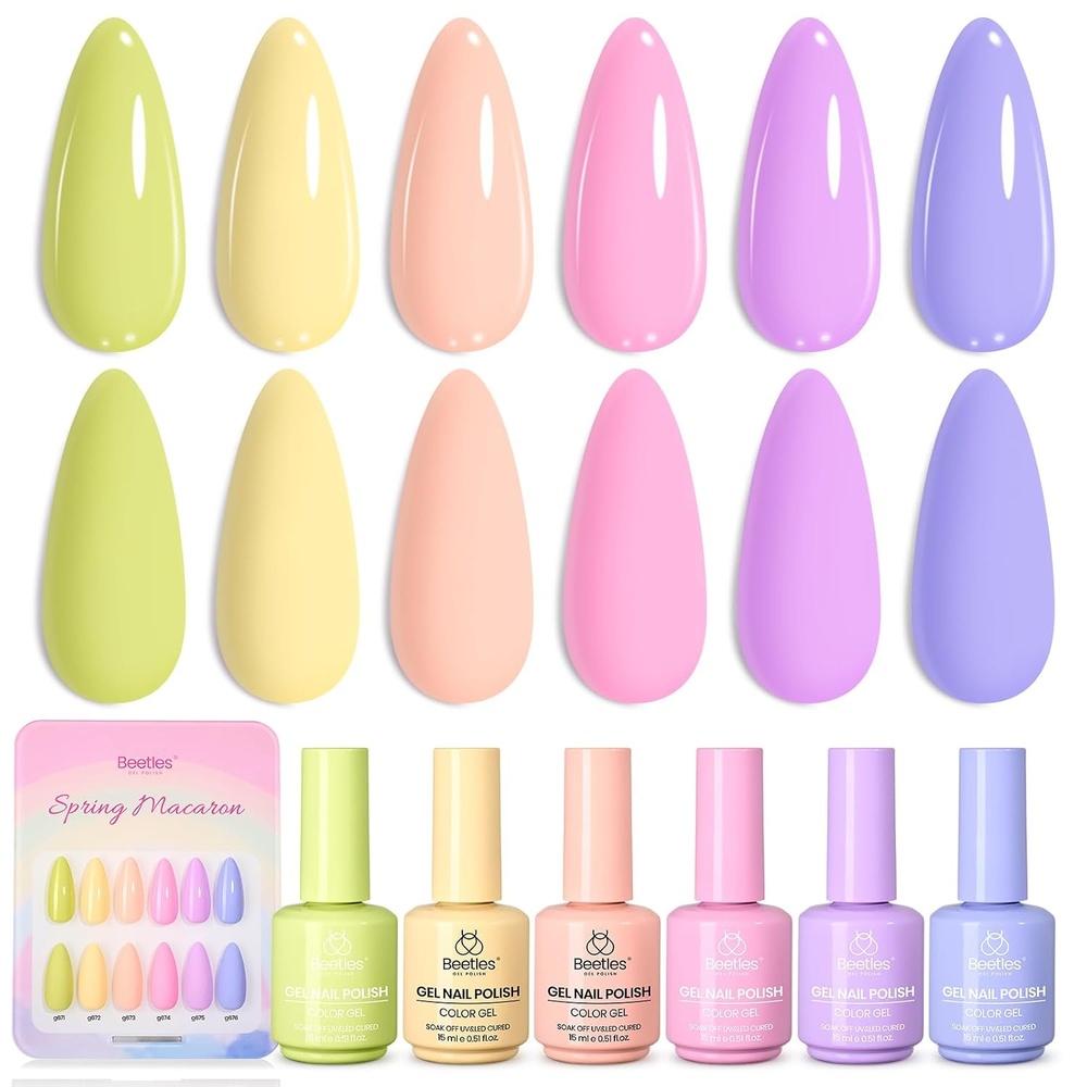 image:imageBeetles Brown Cat Eye Gel Nail Polish Set Gilded Amber Fall Gel Polish 6 Colors 15ML Full Size Glitter Gel Nail Kit Glass Cat Eye Magnetic Effect Soak Off UV Nail Art Salon DIY Gift for WomenSpring Macaron
