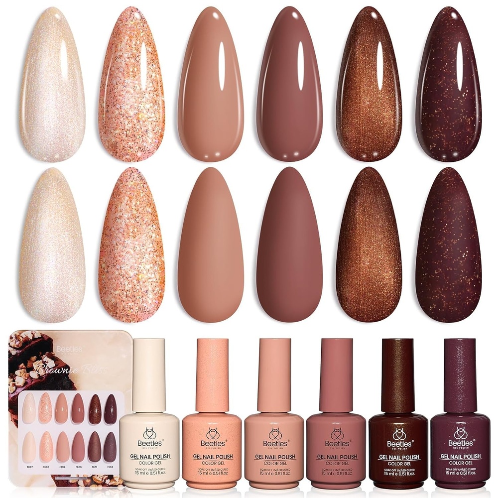 image:imageBeetles Brown Cat Eye Gel Nail Polish Set Gilded Amber Fall Gel Polish 6 Colors 15ML Full Size Glitter Gel Nail Kit Glass Cat Eye Magnetic Effect Soak Off UV Nail Art Salon DIY Gift for WomenBrownie Bliss