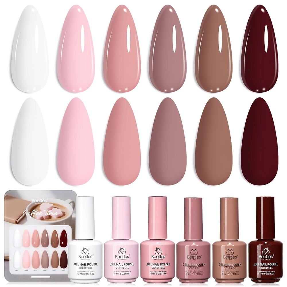 image:imageBeetles Brown Cat Eye Gel Nail Polish Set Gilded Amber Fall Gel Polish 6 Colors 15ML Full Size Glitter Gel Nail Kit Glass Cat Eye Magnetic Effect Soak Off UV Nail Art Salon DIY Gift for WomenCoffee Time