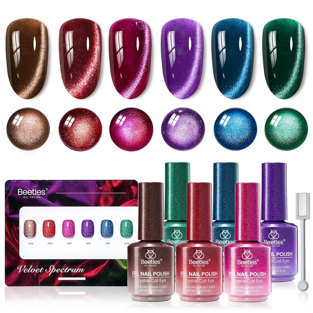 image:imageBeetles Brown Cat Eye Gel Nail Polish Set Gilded Amber Fall Gel Polish 6 Colors 15ML Full Size Glitter Gel Nail Kit Glass Cat Eye Magnetic Effect Soak Off UV Nail Art Salon DIY Gift for Women000Velvet Reveria