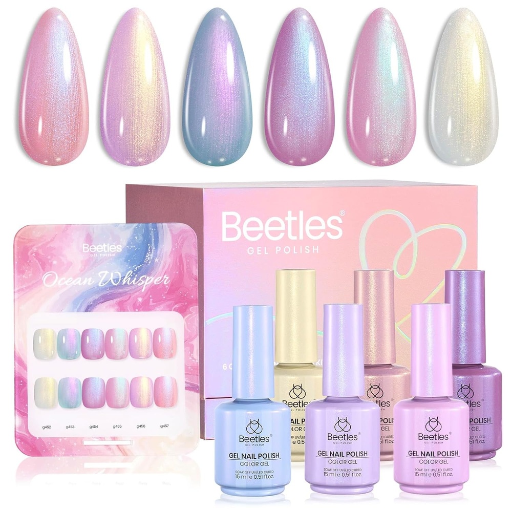 image:imageBeetles Brown Cat Eye Gel Nail Polish Set Gilded Amber Fall Gel Polish 6 Colors 15ML Full Size Glitter Gel Nail Kit Glass Cat Eye Magnetic Effect Soak Off UV Nail Art Salon DIY Gift for WomenOcean Whisper
