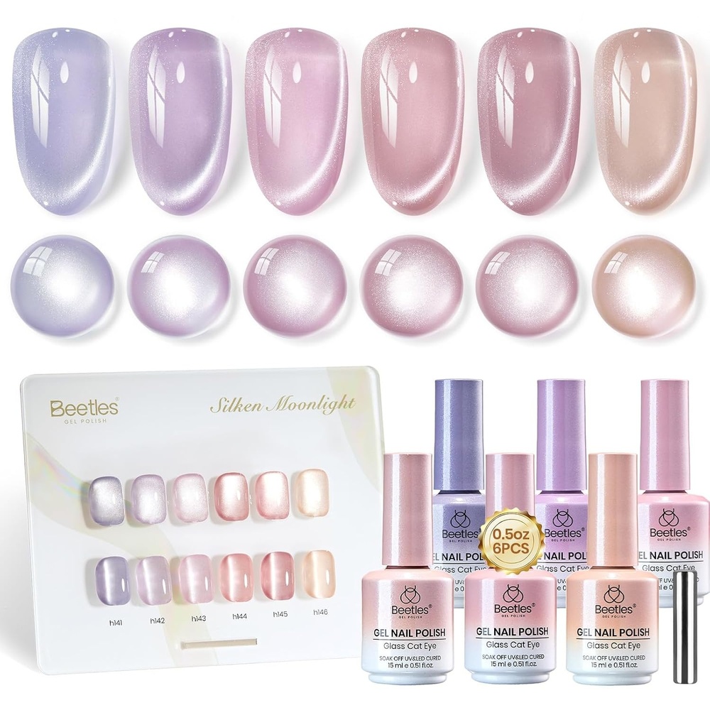 image:imageBeetles Brown Cat Eye Gel Nail Polish Set Gilded Amber Fall Gel Polish 6 Colors 15ML Full Size Glitter Gel Nail Kit Glass Cat Eye Magnetic Effect Soak Off UV Nail Art Salon DIY Gift for WomenSilken Moonlight