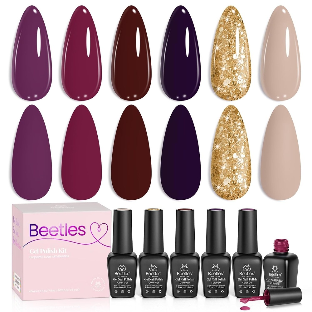 image:imageBeetles Cat Eye Gel Nail Polish Set Gilded Street 6 Colors Fall Gel Polish  Glitter Gel Nail Kit Brown Red Gold Green 3D Shimmer Effect Soak Off UV DIY Salon Nail Art Fall Manicure Gift for WomenA  Mixed Finishes   Terra Dusk